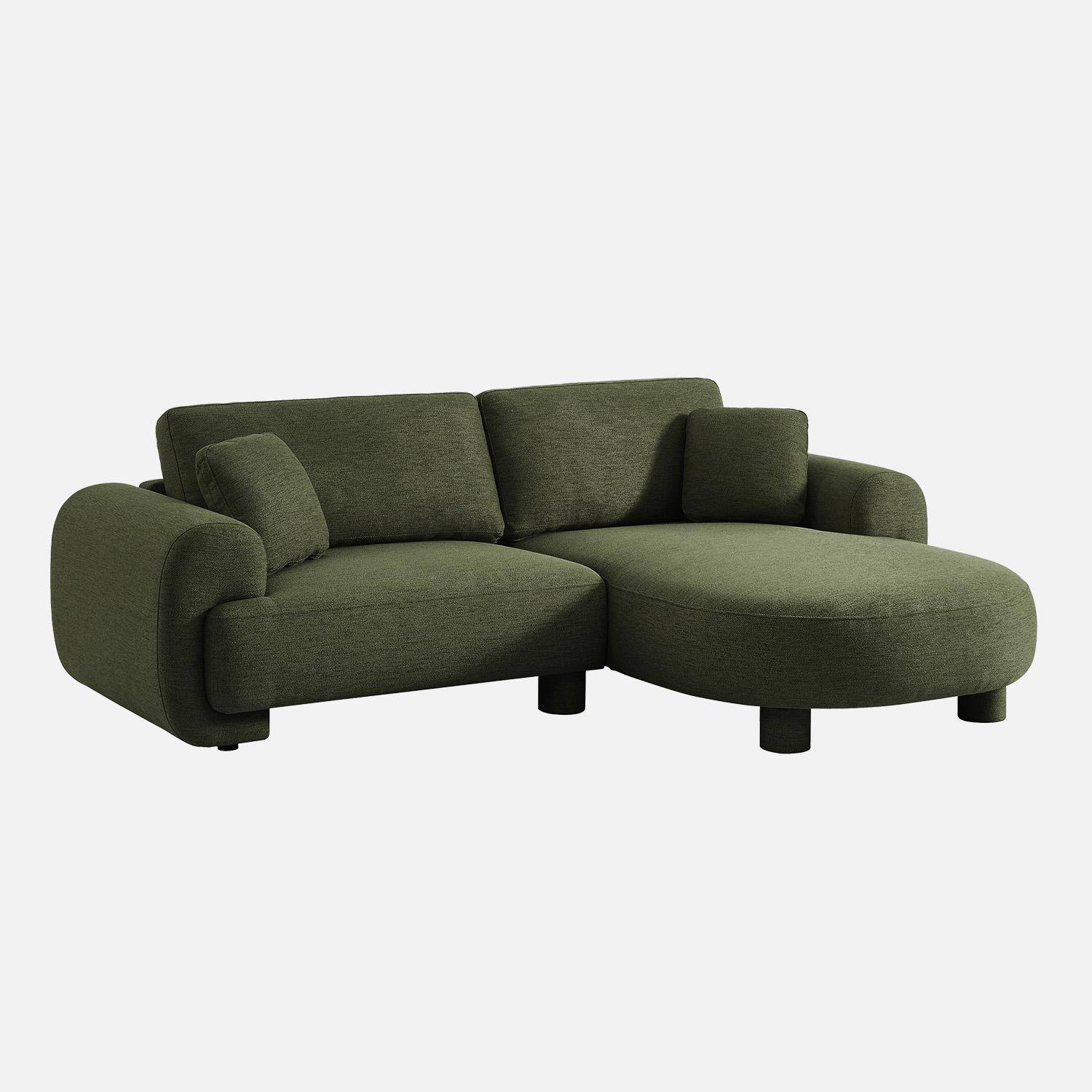 Sofá esquinero derecha de tela liso con patas redondas, 3 plazas Verde kaki - 231x160x78 cm,sweeek,Photo5