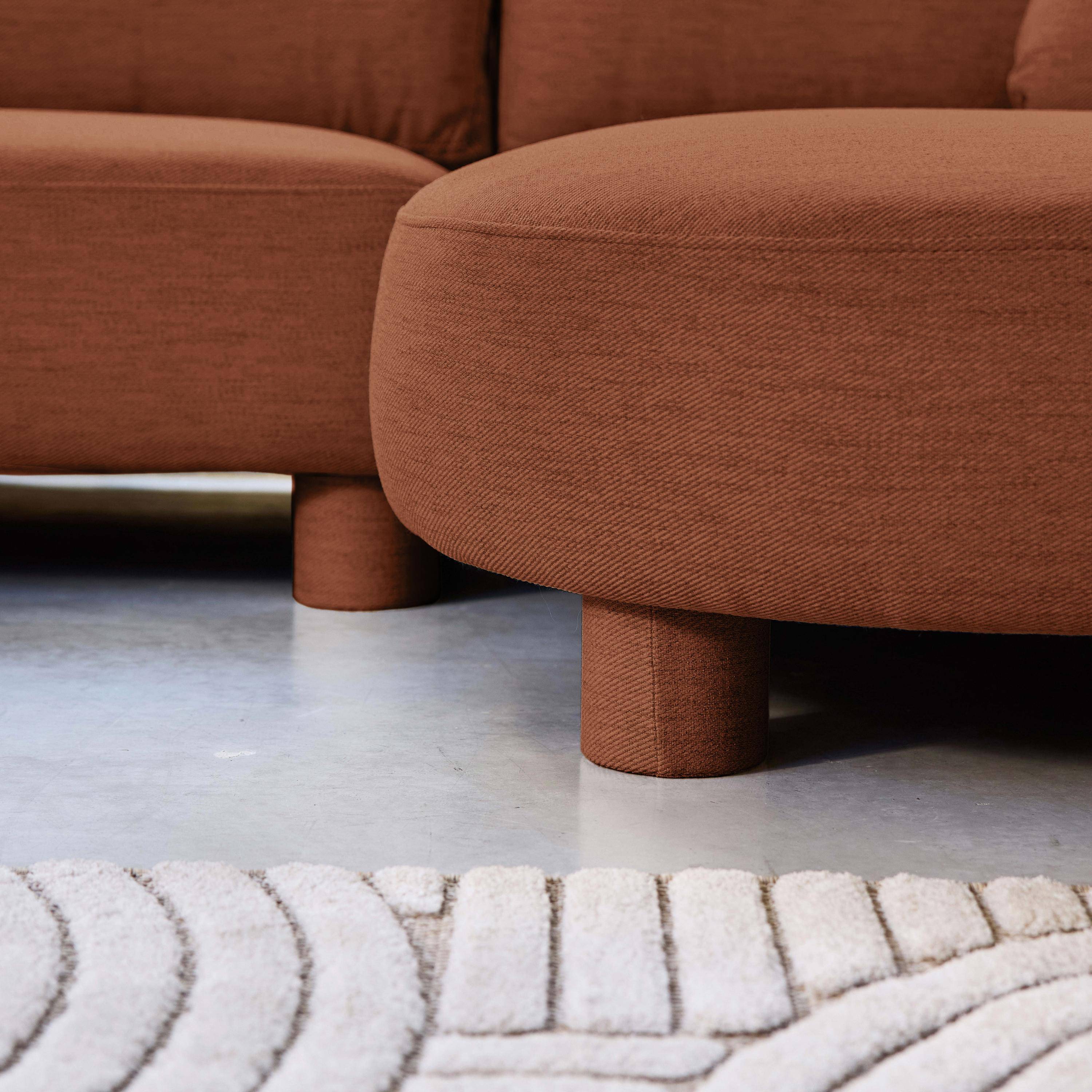 Sofá esquinero derecha de tela liso con patas redondas, 3 plazas Terracota - 231x160x78 cm Photo4