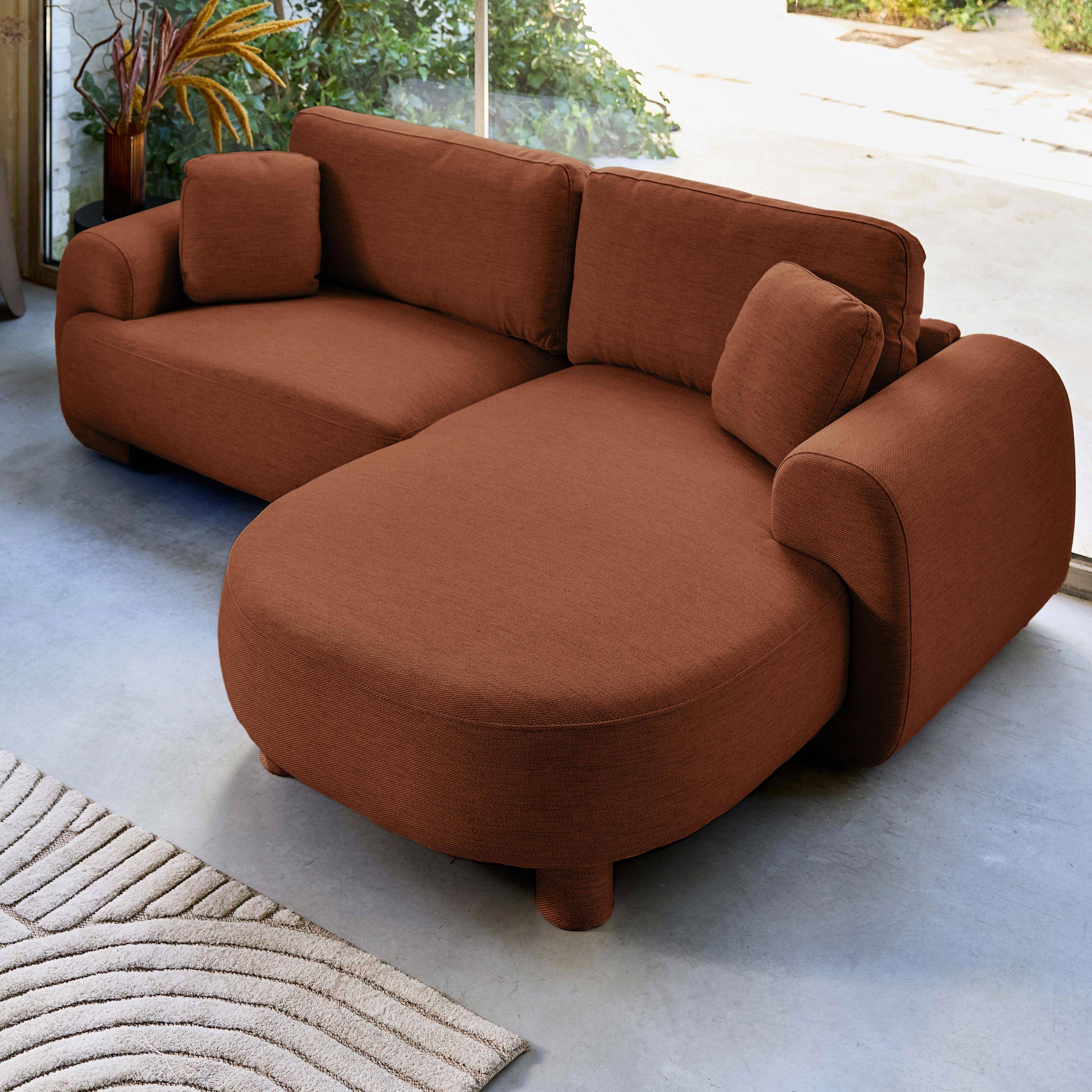 Sofá esquinero derecha de tela liso con patas redondas, 3 plazas Terracota - 231x160x78 cm Photo2