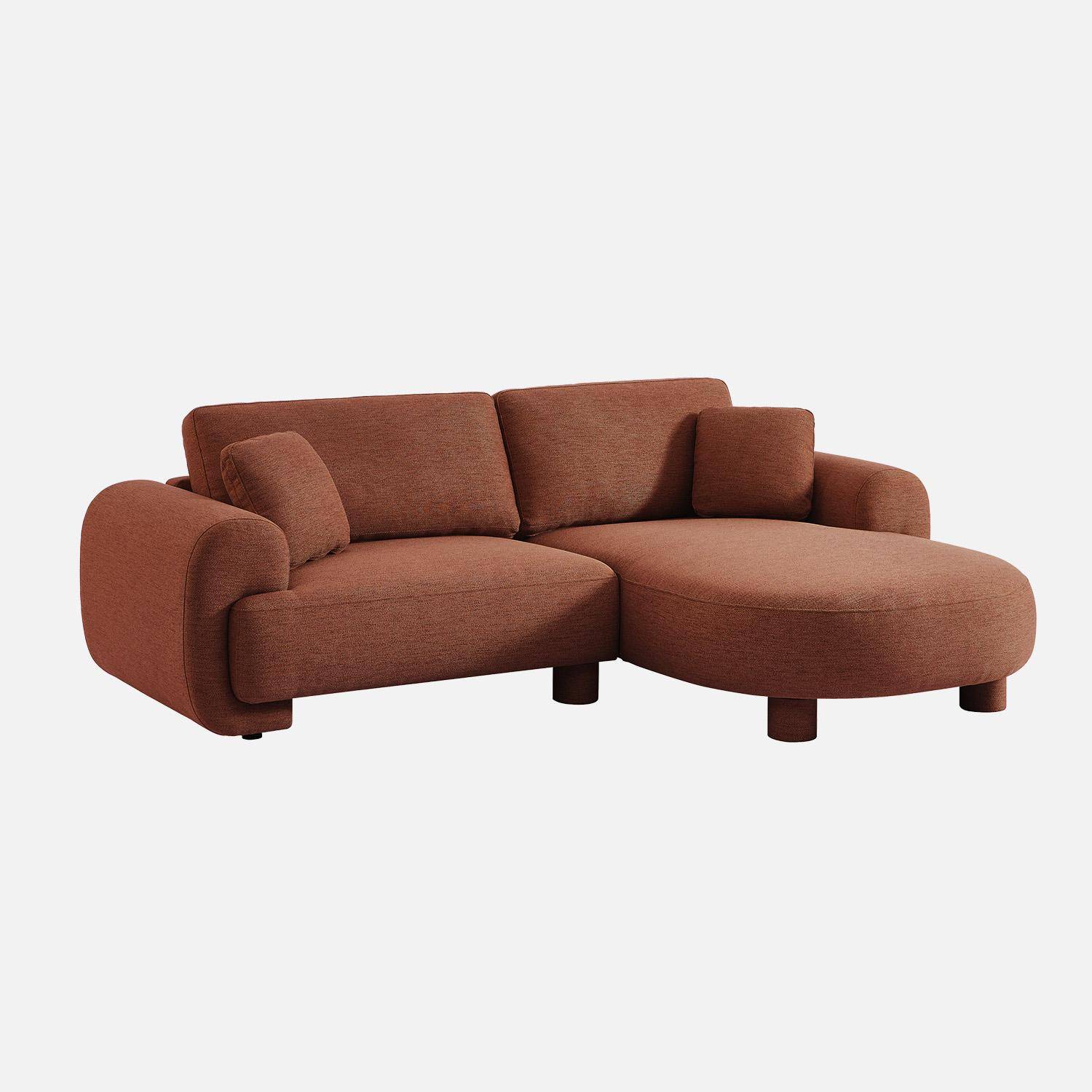 Sofá esquinero derecha de tela liso con patas redondas, 3 plazas Terracota - 231x160x78 cm Photo5