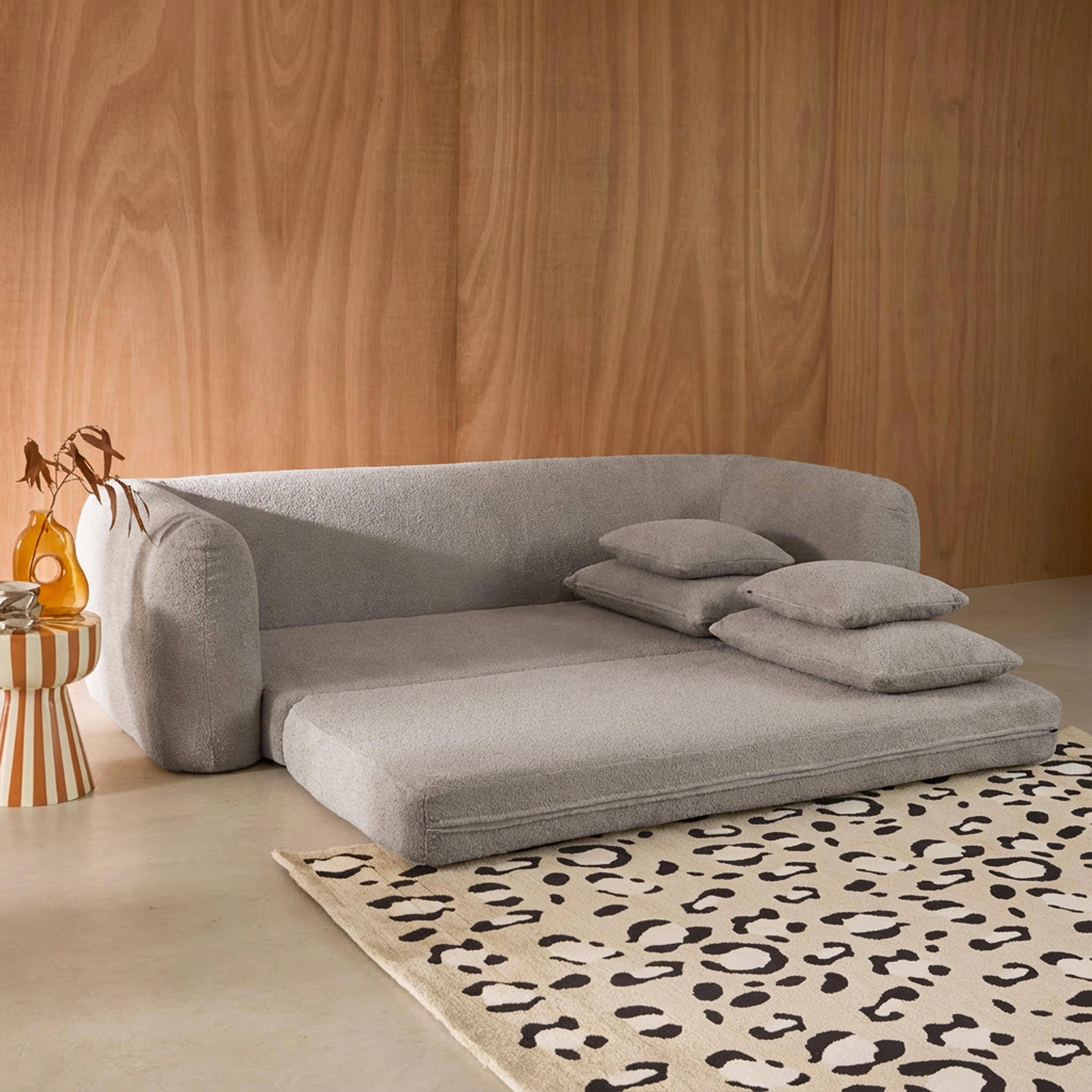 Canapé convertible 3 places en bouclette texturée gris clair L 243 x P 112 x H 66 cm - Sweeetch,sweeek,Photo2