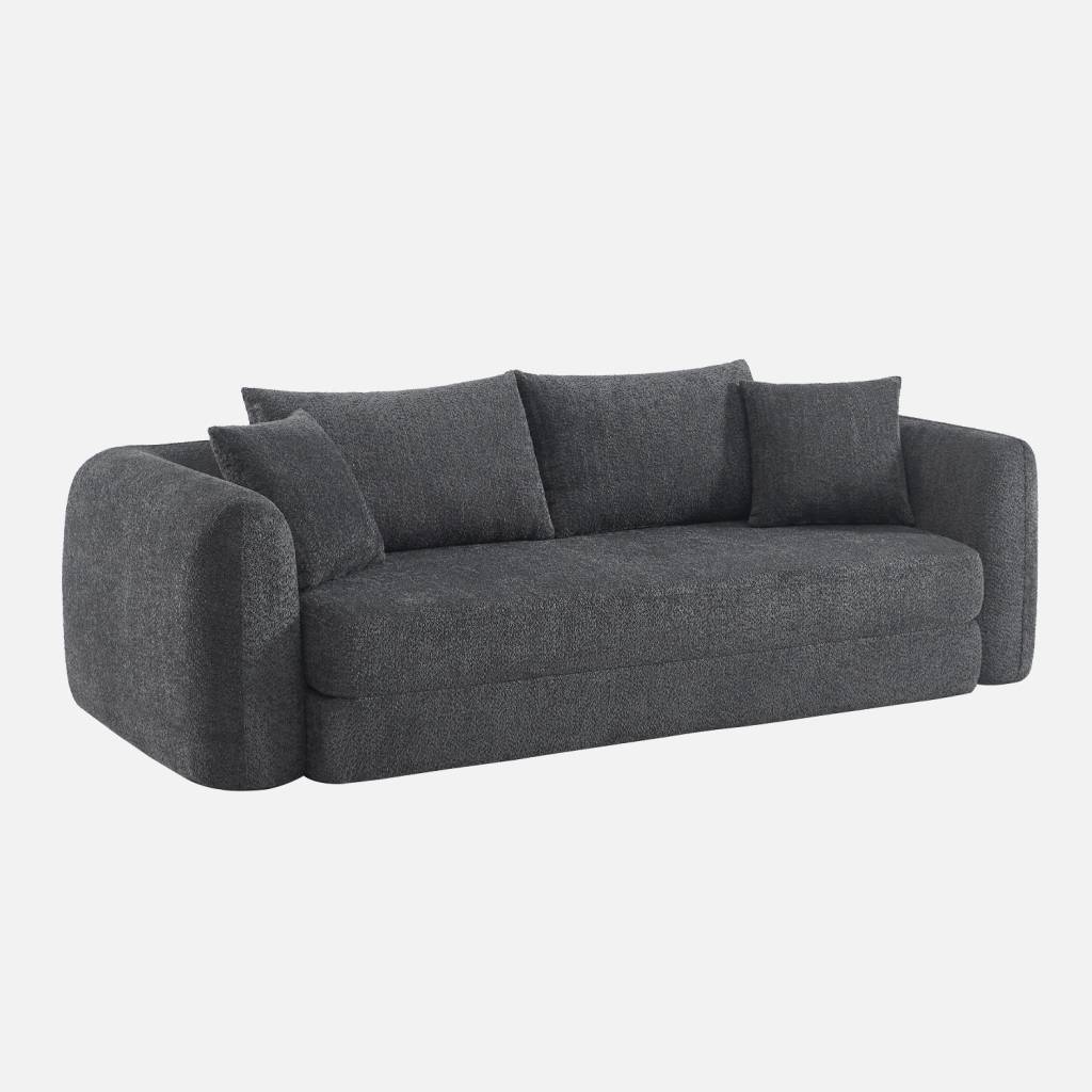 Sofá-cama em tecido bouclé, 3 lugares, Cinza escuro
