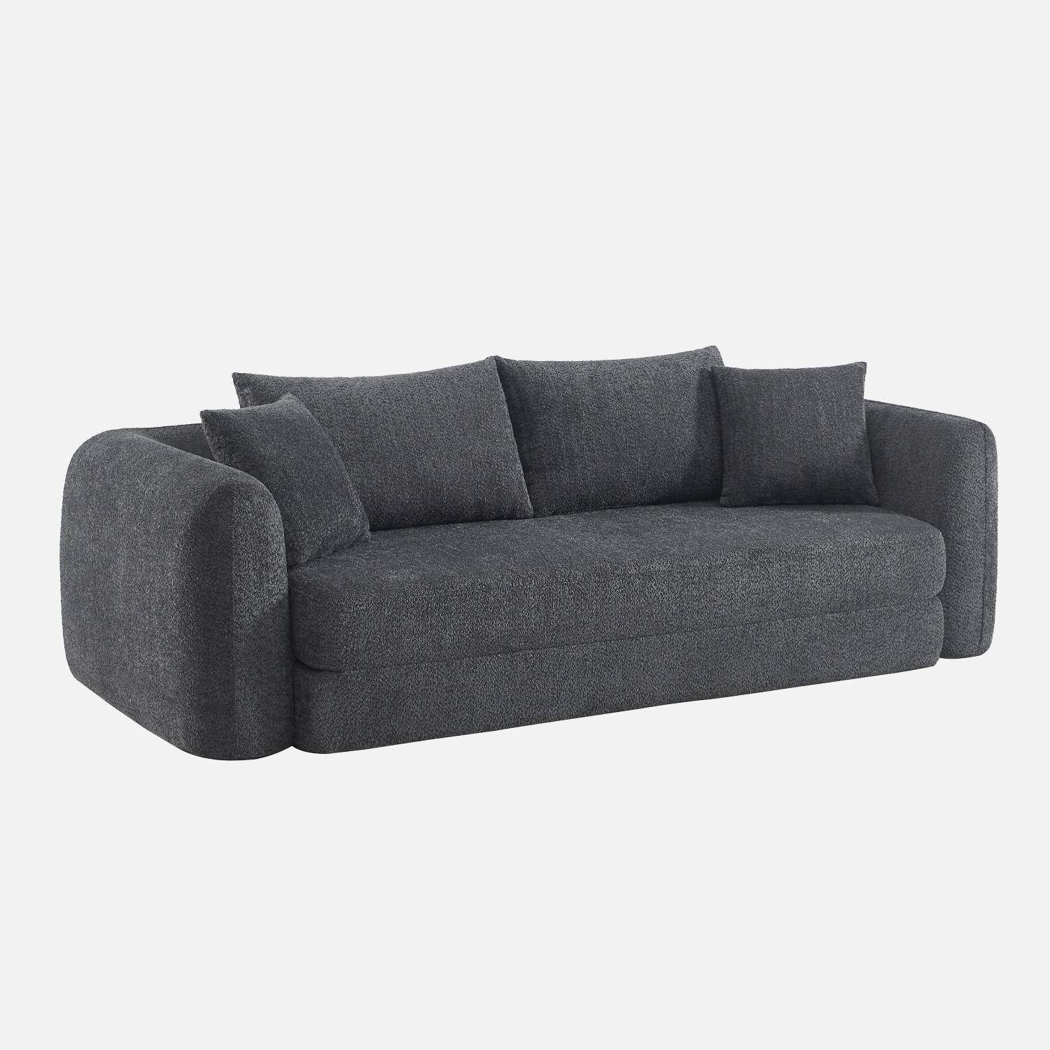 Canapé convertible 3 places en bouclette texturée gris foncé L 243 x P 112 x H 66 cm - Sweeetch Photo5