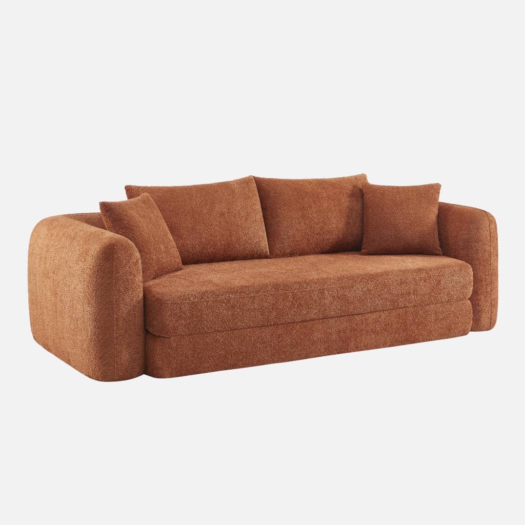 Divano letto in bouclé testurizzato, 3 posti, Terracotta