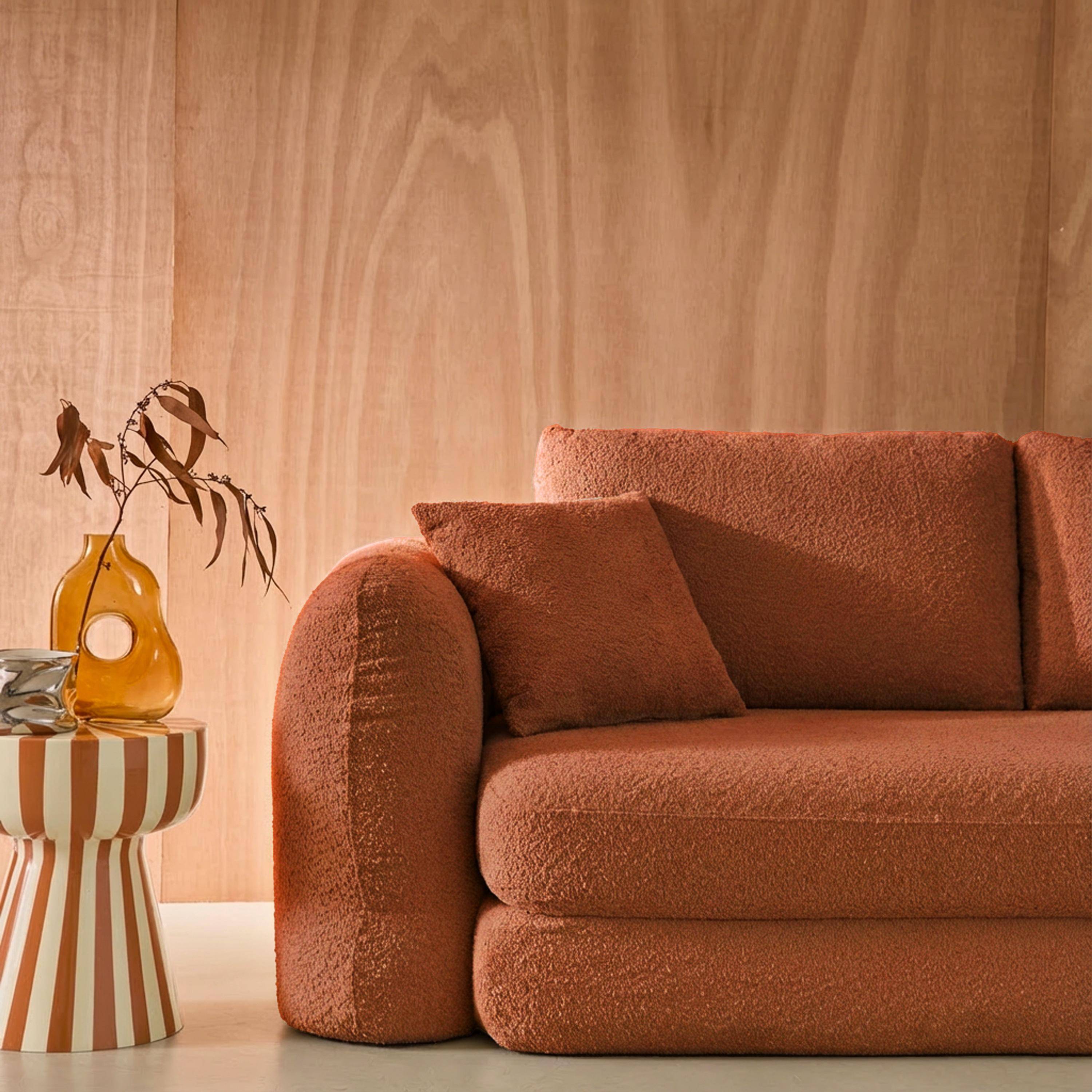 Canapé convertible 3 places en bouclette texturée terracotta L 243 x P 112 x H 66 cm - Sweeetch Photo3