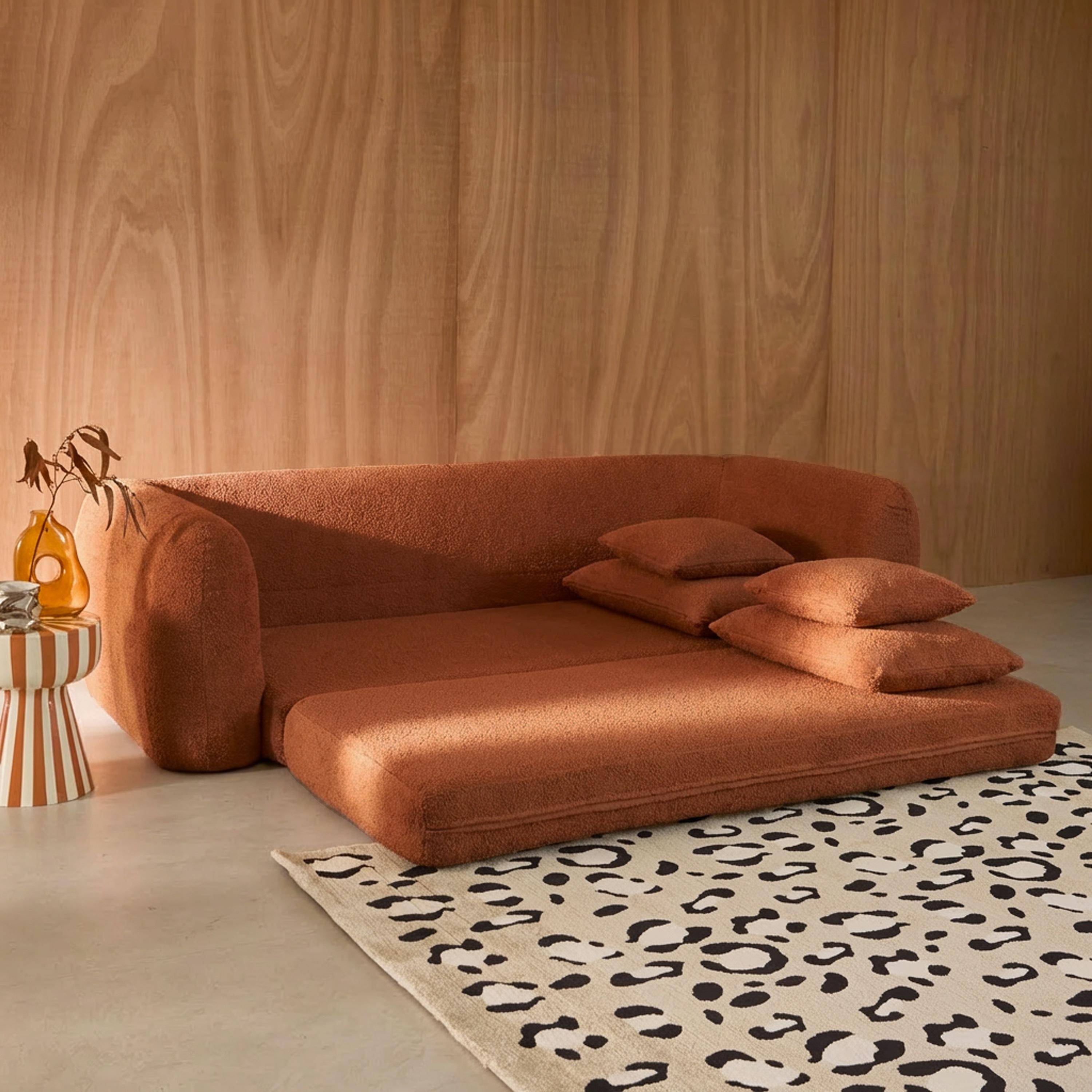 Canapé convertible 3 places en bouclette texturée terracotta L 243 x P 112 x H 66 cm - Sweeetch Photo2