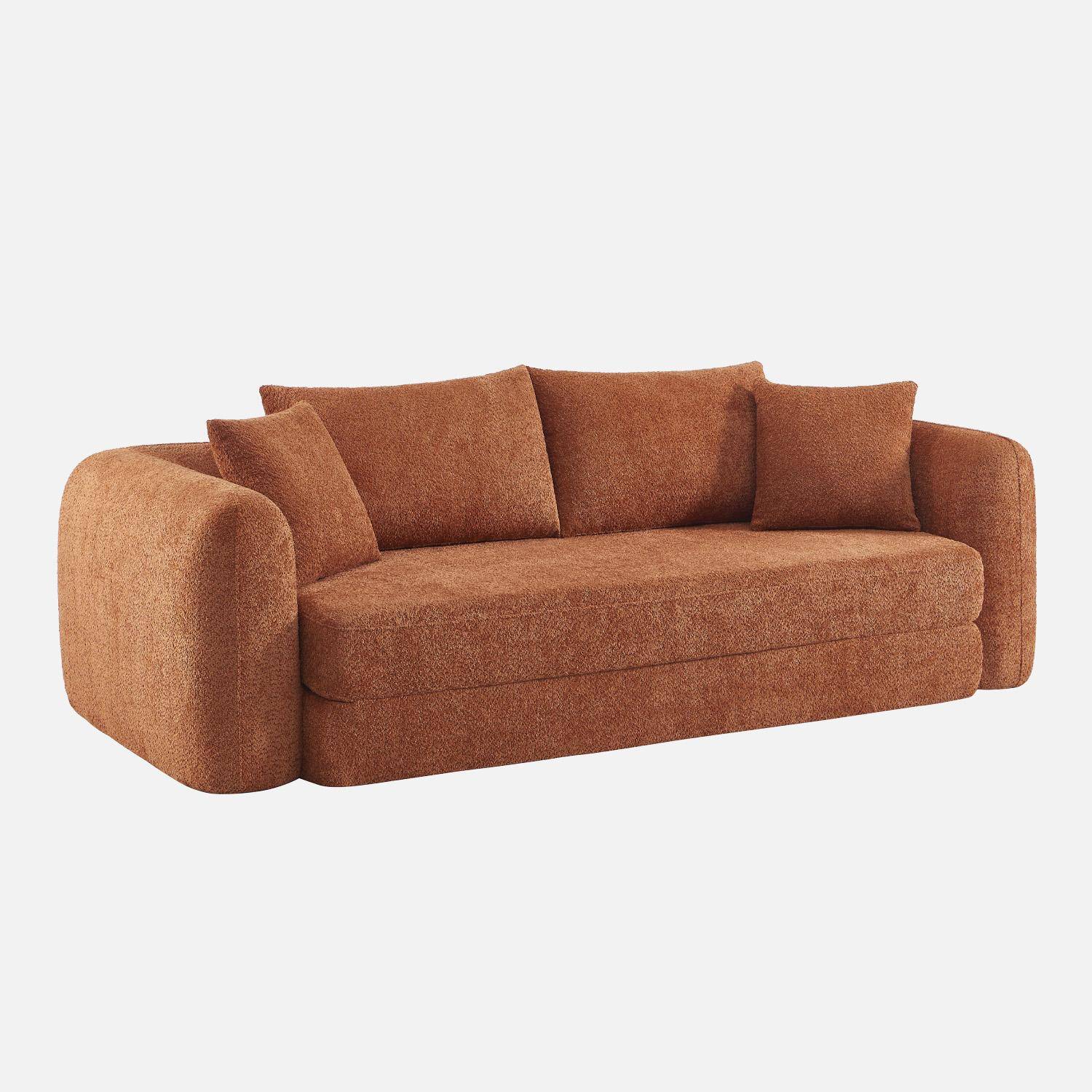 Canapé convertible 3 places en bouclette texturée terracotta L 243 x P 112 x H 66 cm - Sweeetch Photo5