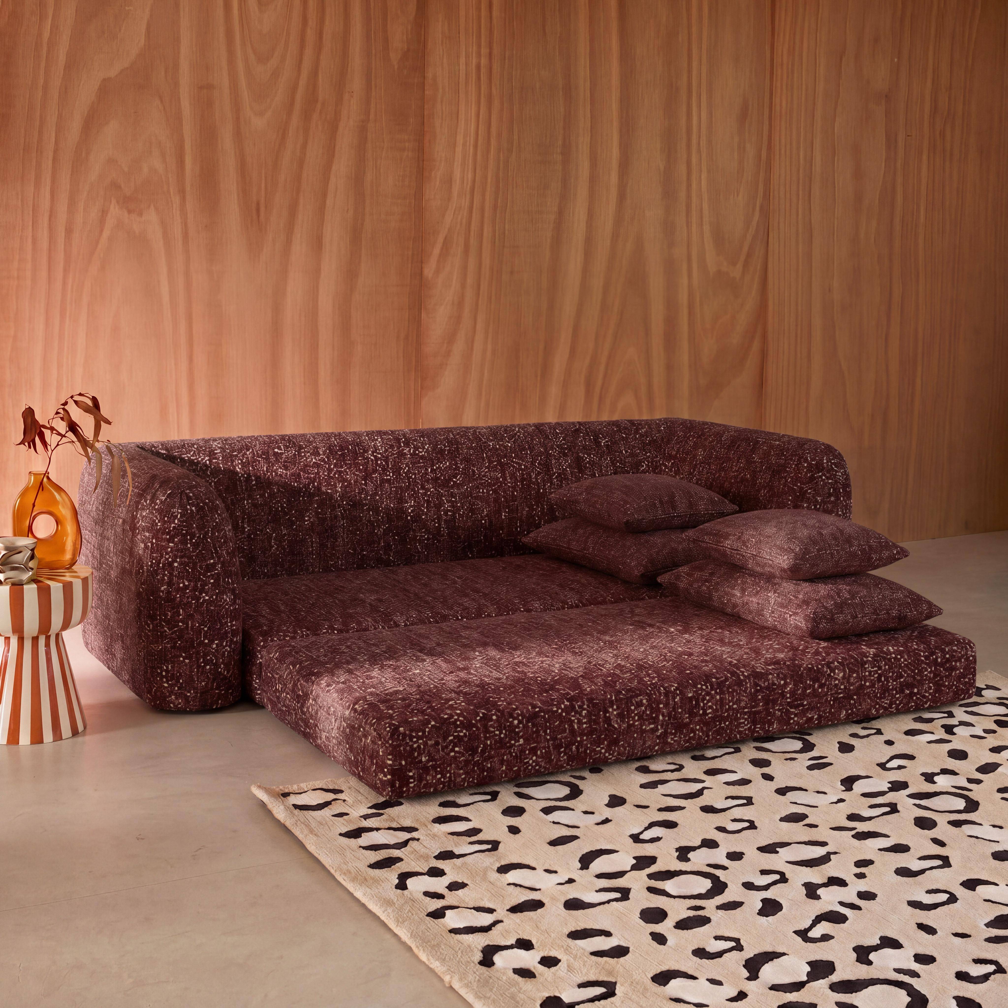Divano letto pieghevole compatto in tessuto con struttura cromata, 3 posti, Sweeetch, Bordeaux, 243x112x83 cm Photo2