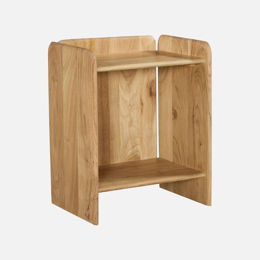 Mesita de noche exótica de madera de acacia 2 niveles, Natural