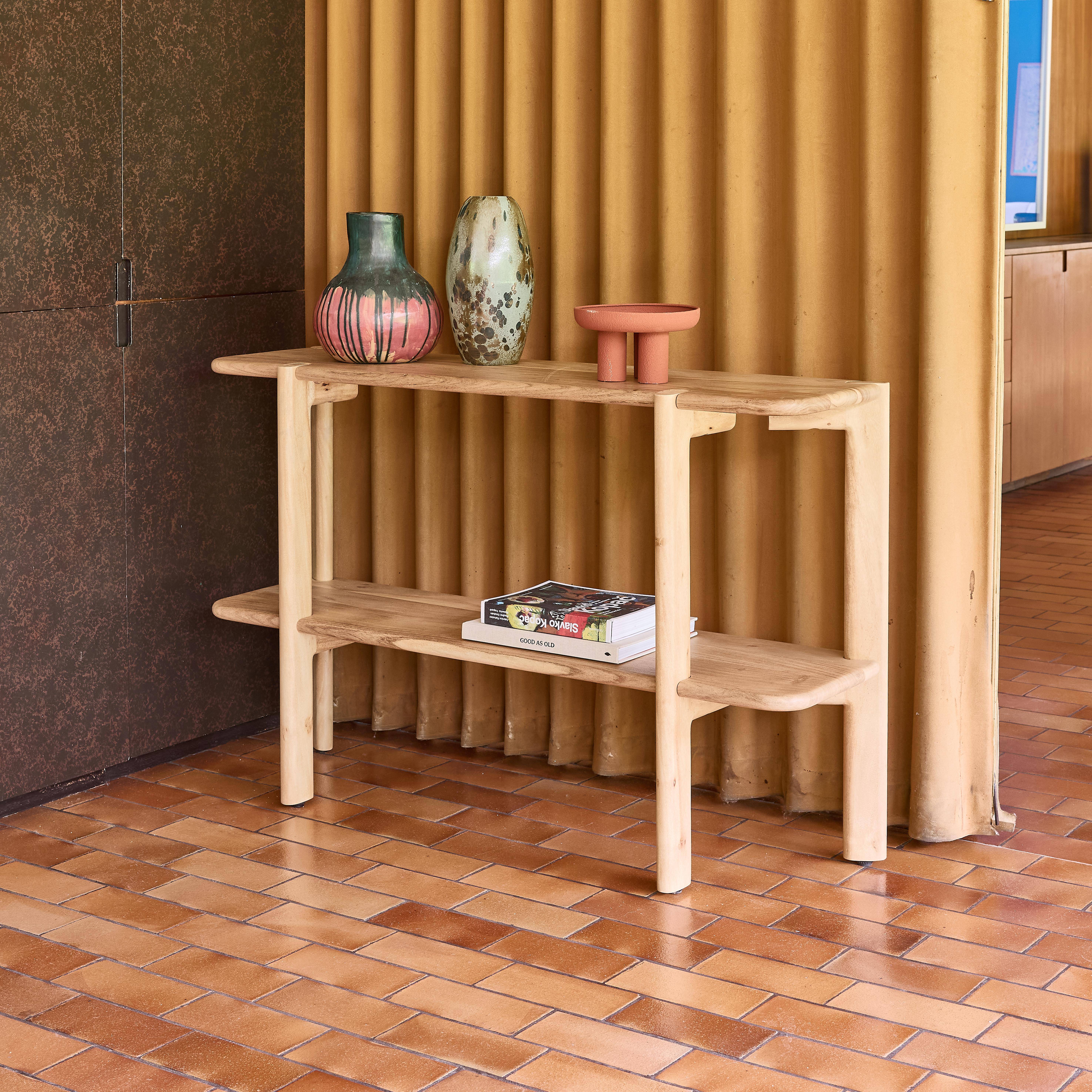 Consola exótica de madera de acacia con 1 estante Natural - 120x35x77 cm Photo2