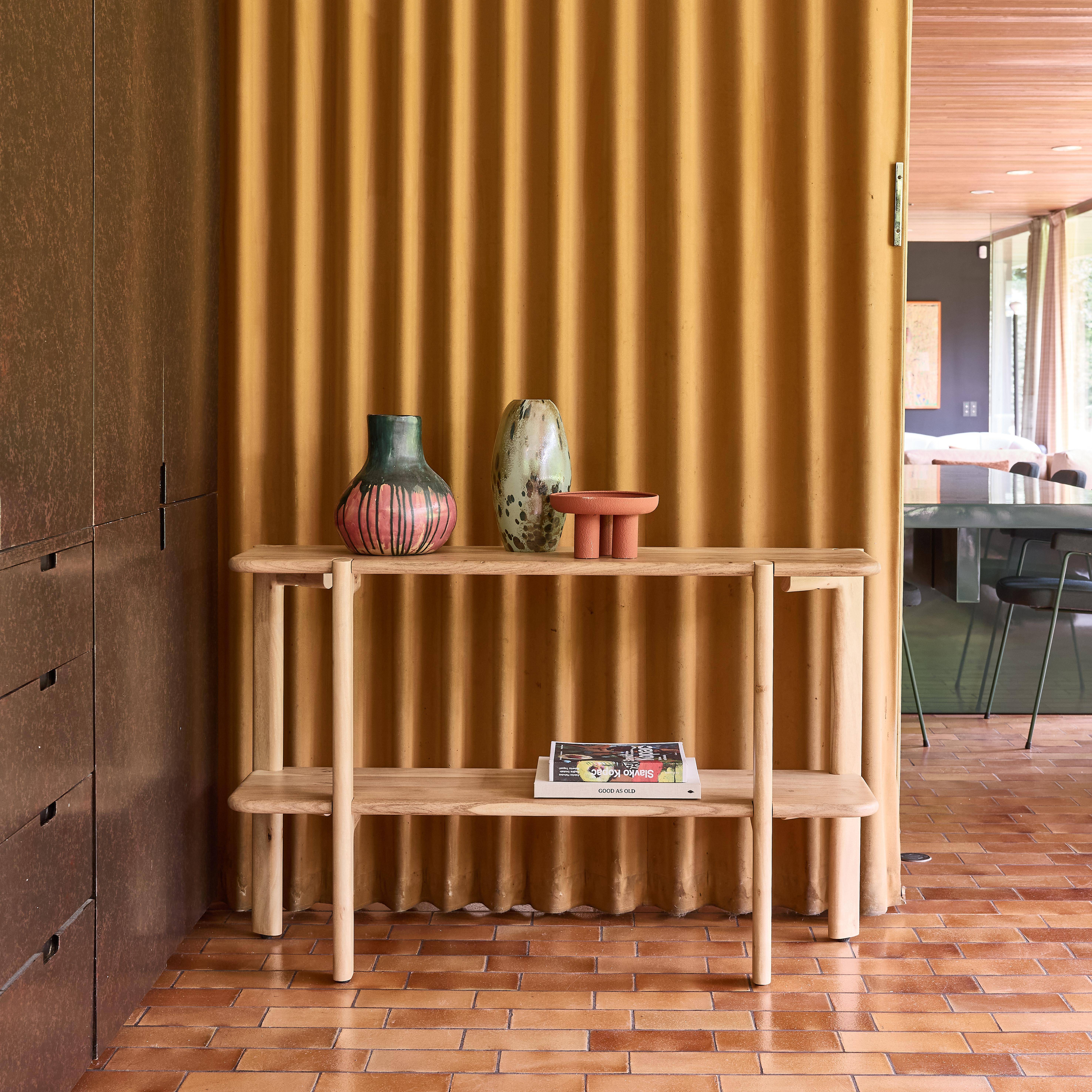 Consola exótica de madera de acacia con 1 estante Natural - 120x35x77 cm Photo1