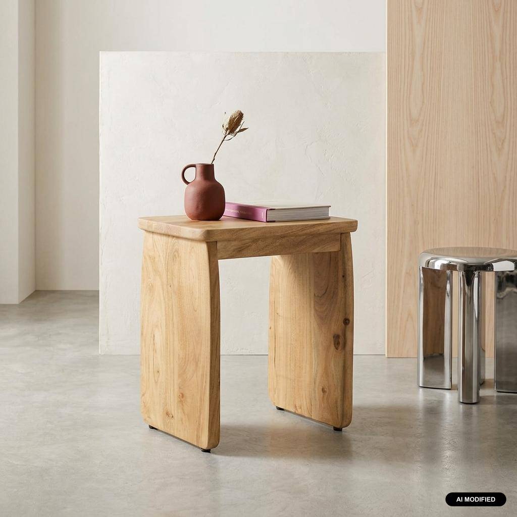 Mesita de noche, mesa auxiliar exótica de madera de acacia Natural - 40x30x45 cm Photo1