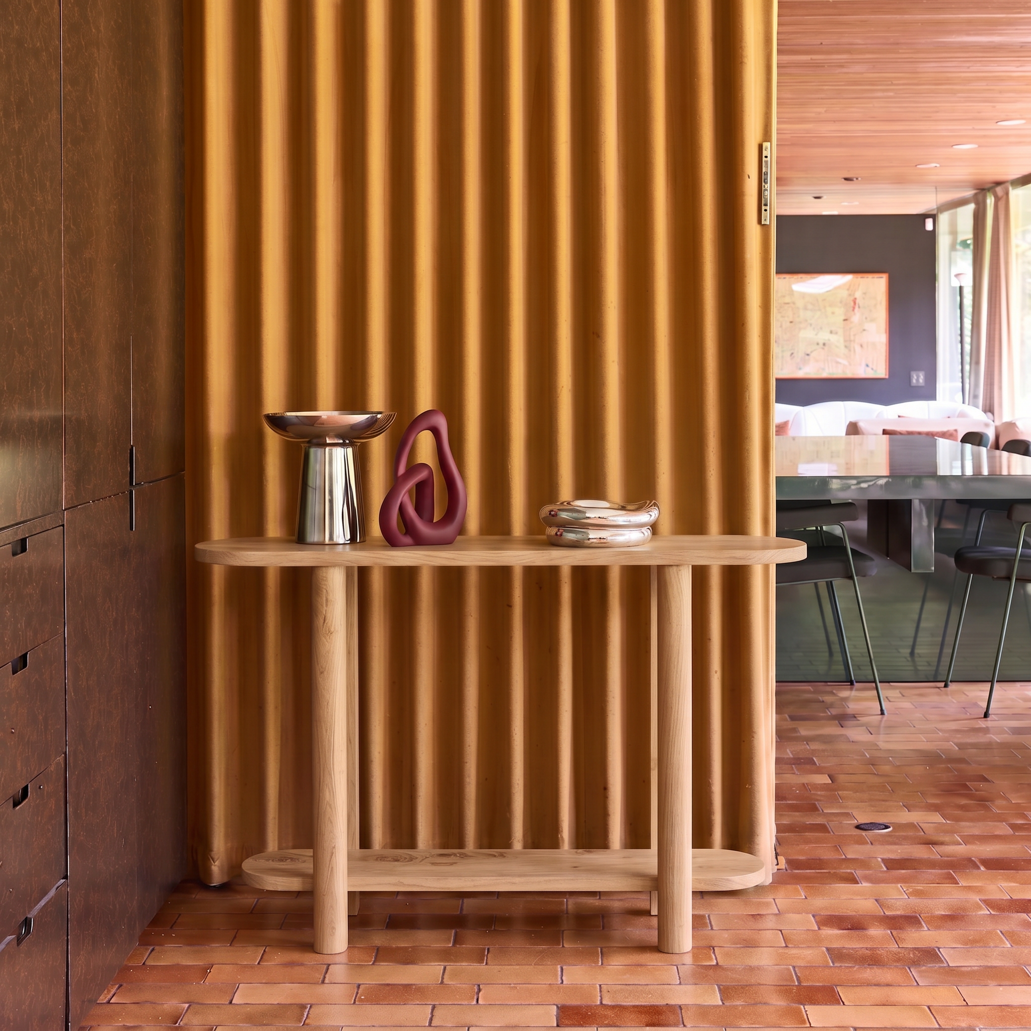 Consolle ovale in legno di acacia a 2 livelli Marrone naturale - 120x30x75 cm Photo1