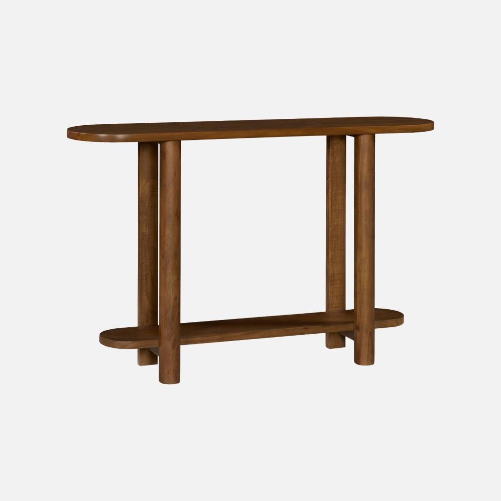 Console ovale bois d'acacia 2 niveaux noyer