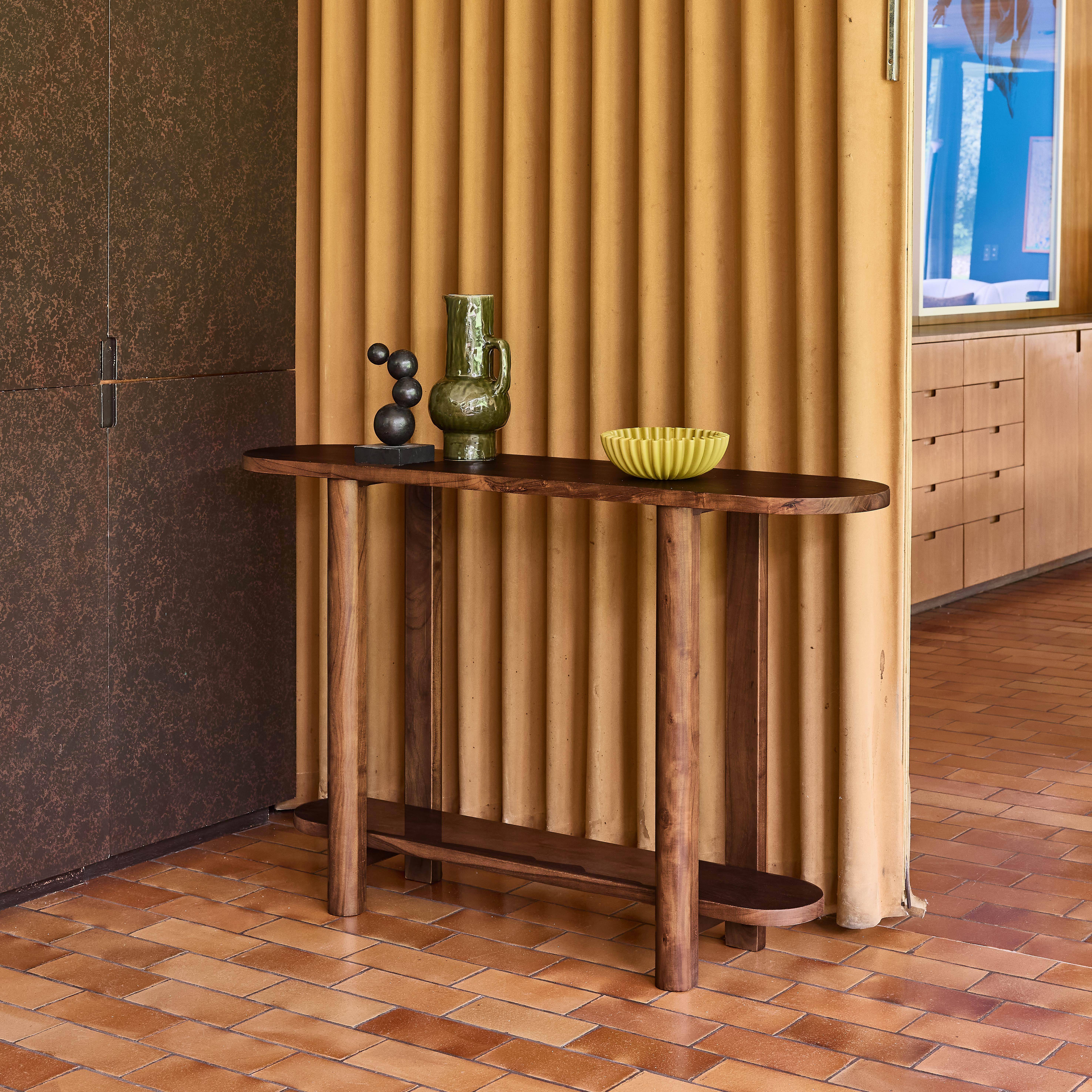 Consolle ovale in legno di acacia a 2 livelli Noce - 120x30x75 cm,sweeek,Photo2