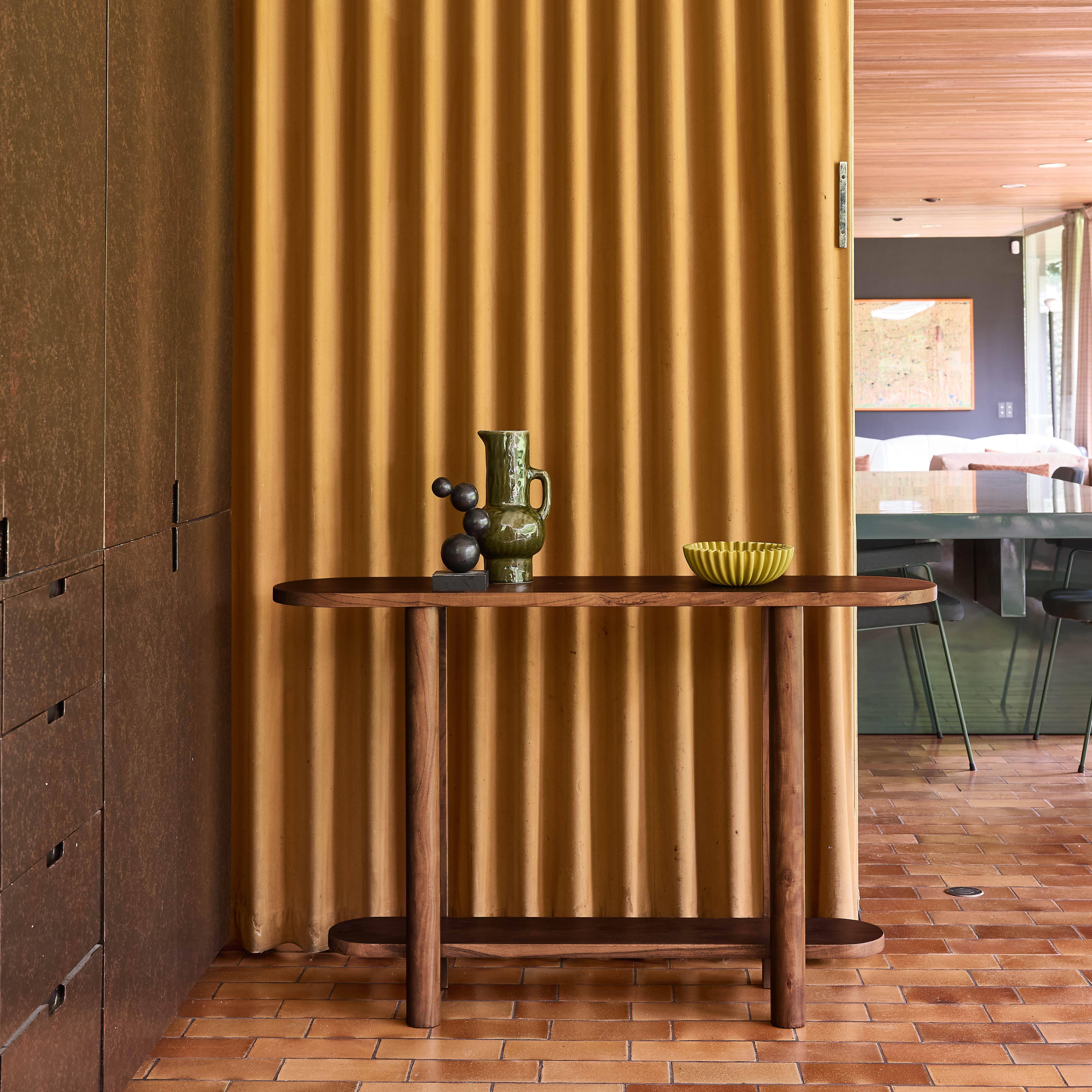 Consolle ovale in legno di acacia a 2 livelli Noce - 120x30x75 cm Photo1