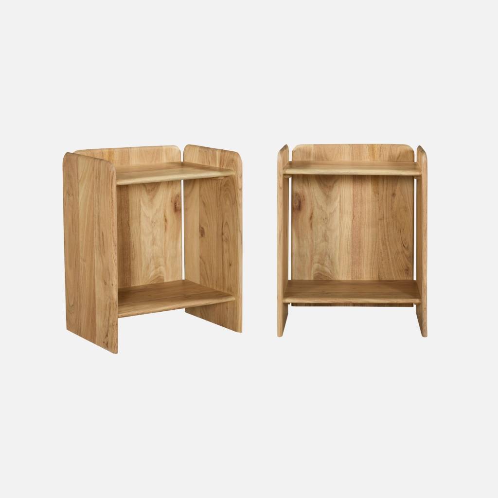 Lot de 2 tables de chevet exotique bois d'acacia 2 niveaux naturel
