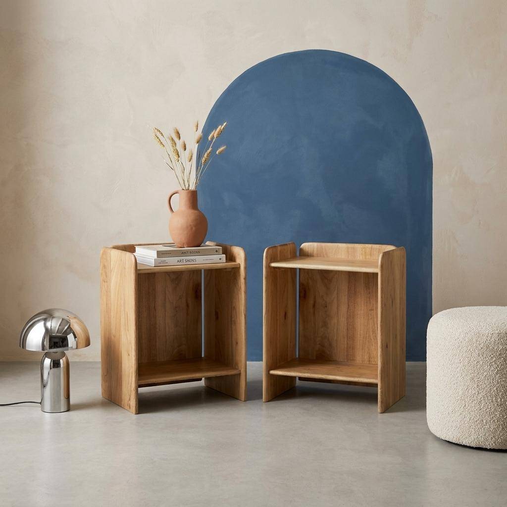 Lot de 2 tables de chevet exotique bois d'acacia 2 niveaux naturel - Tara Photo1
