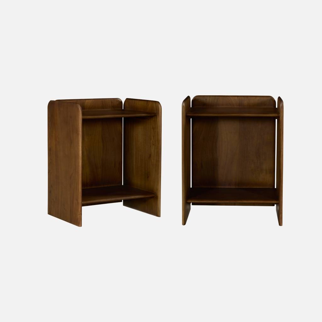 Lot de 2 tables de chevet exotique bois d'acacia 2 niveaux noyer