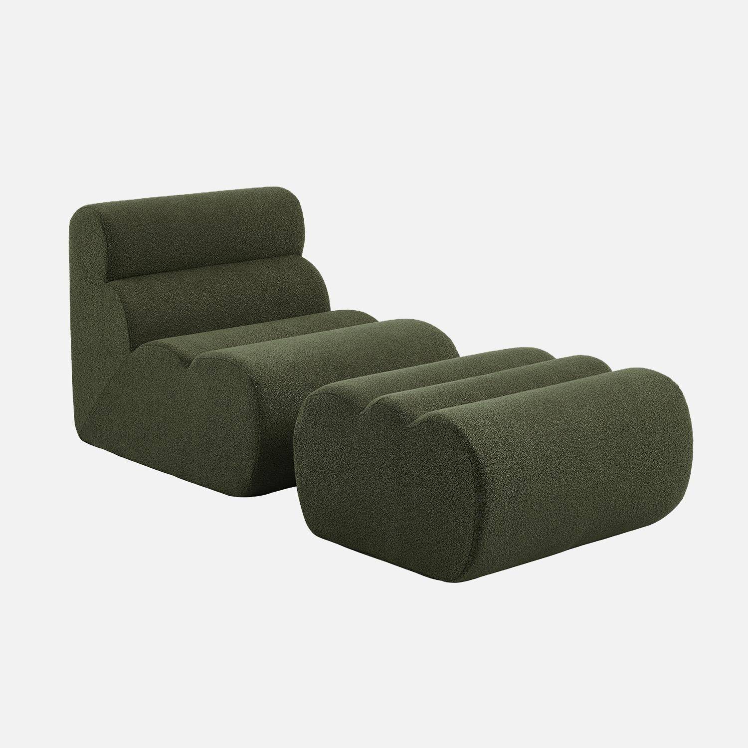 Stoffen fauteuil getextureerde bouclé 1 zitplaats met voetenbankje kaki - Nova,sweeek,Photo2