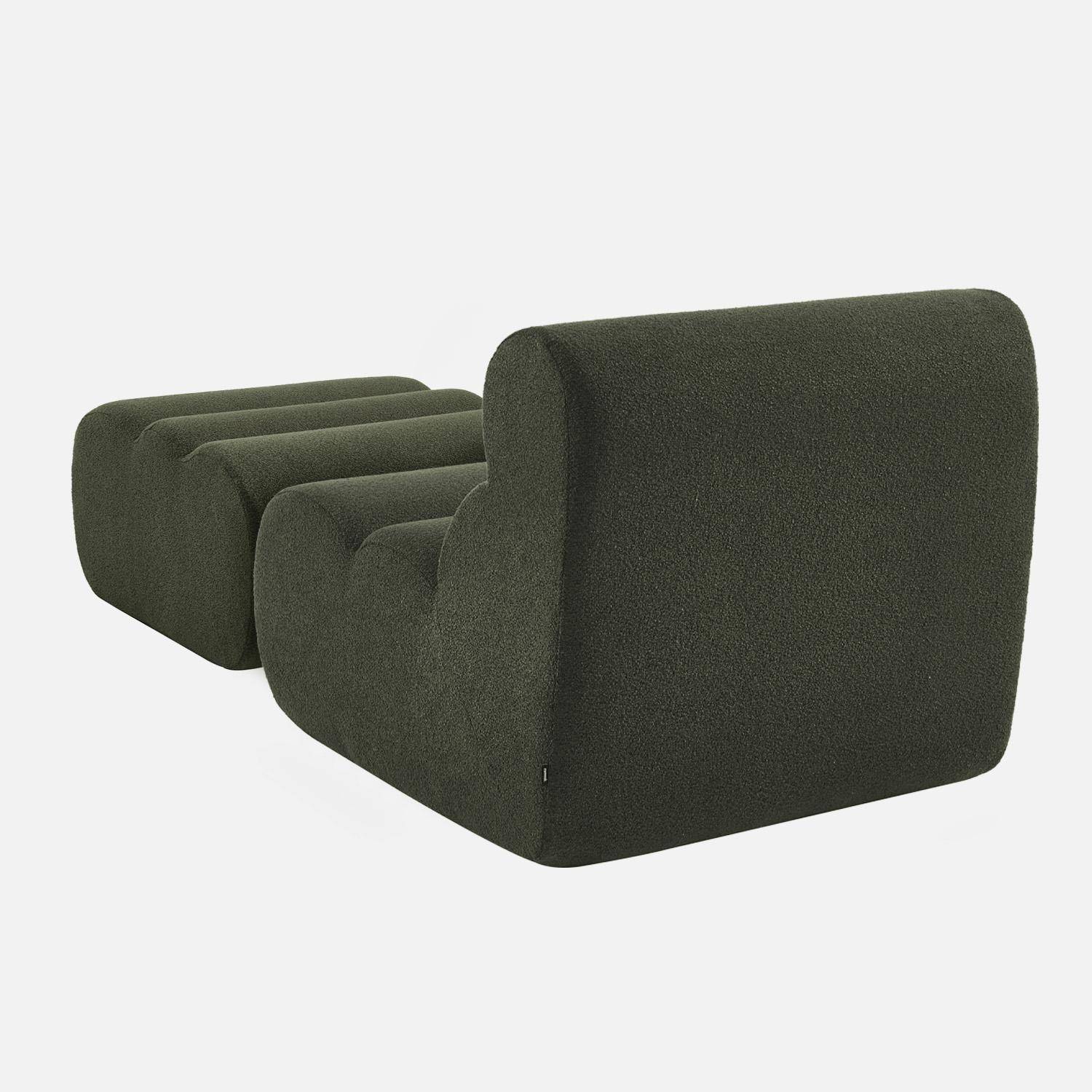 Stoffen fauteuil getextureerde bouclé 1 zitplaats met voetenbankje kaki - Nova,sweeek,Photo5