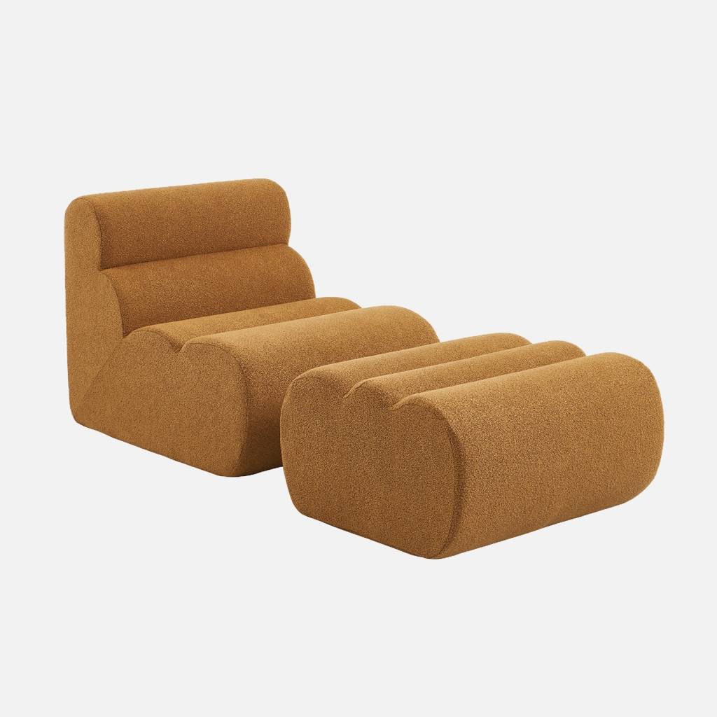 Chauffeuse bouclette texturée 1 place + repose pieds moutarde