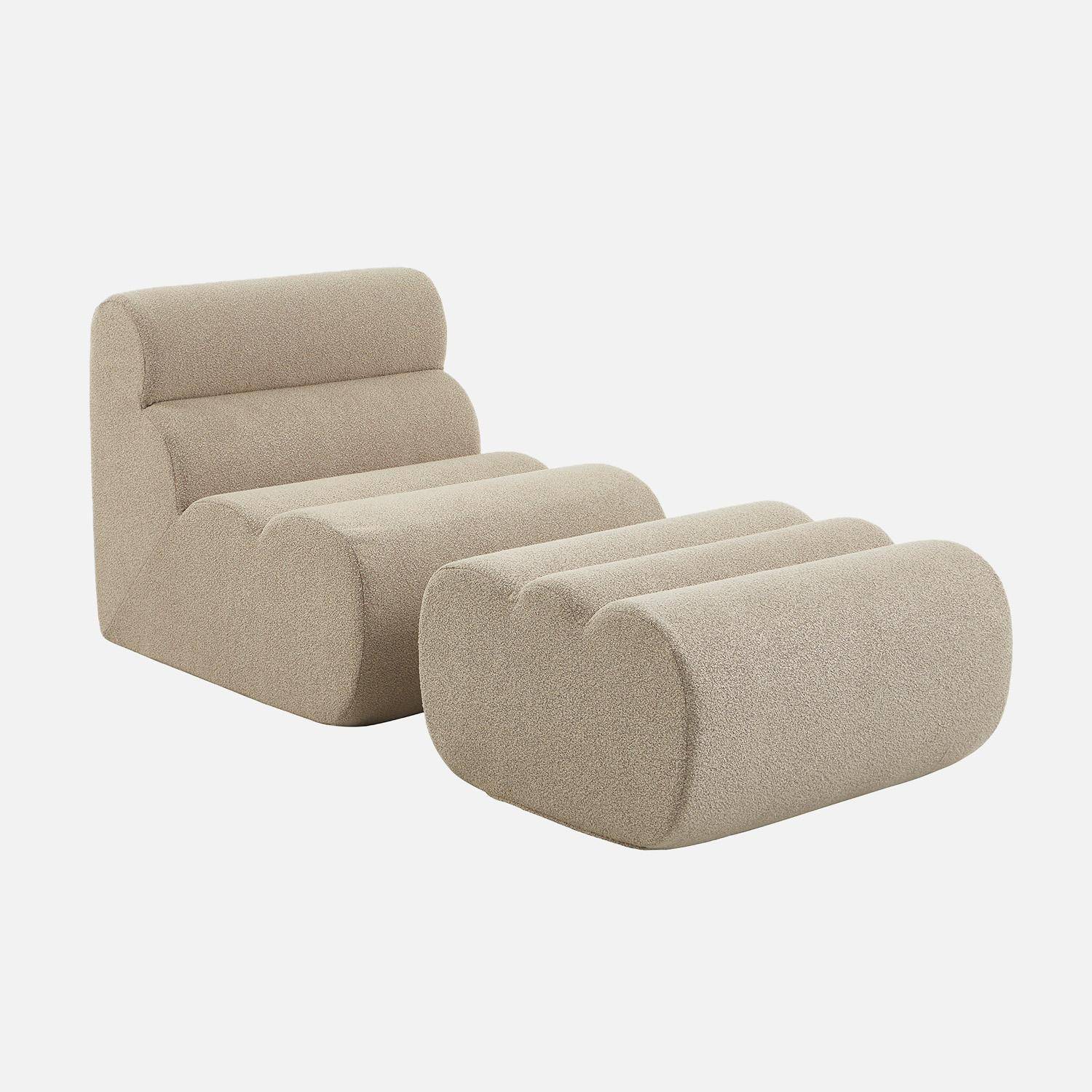 Chauffeuse bouclette texturée 1 place avec repose pieds beige - Nova Photo1