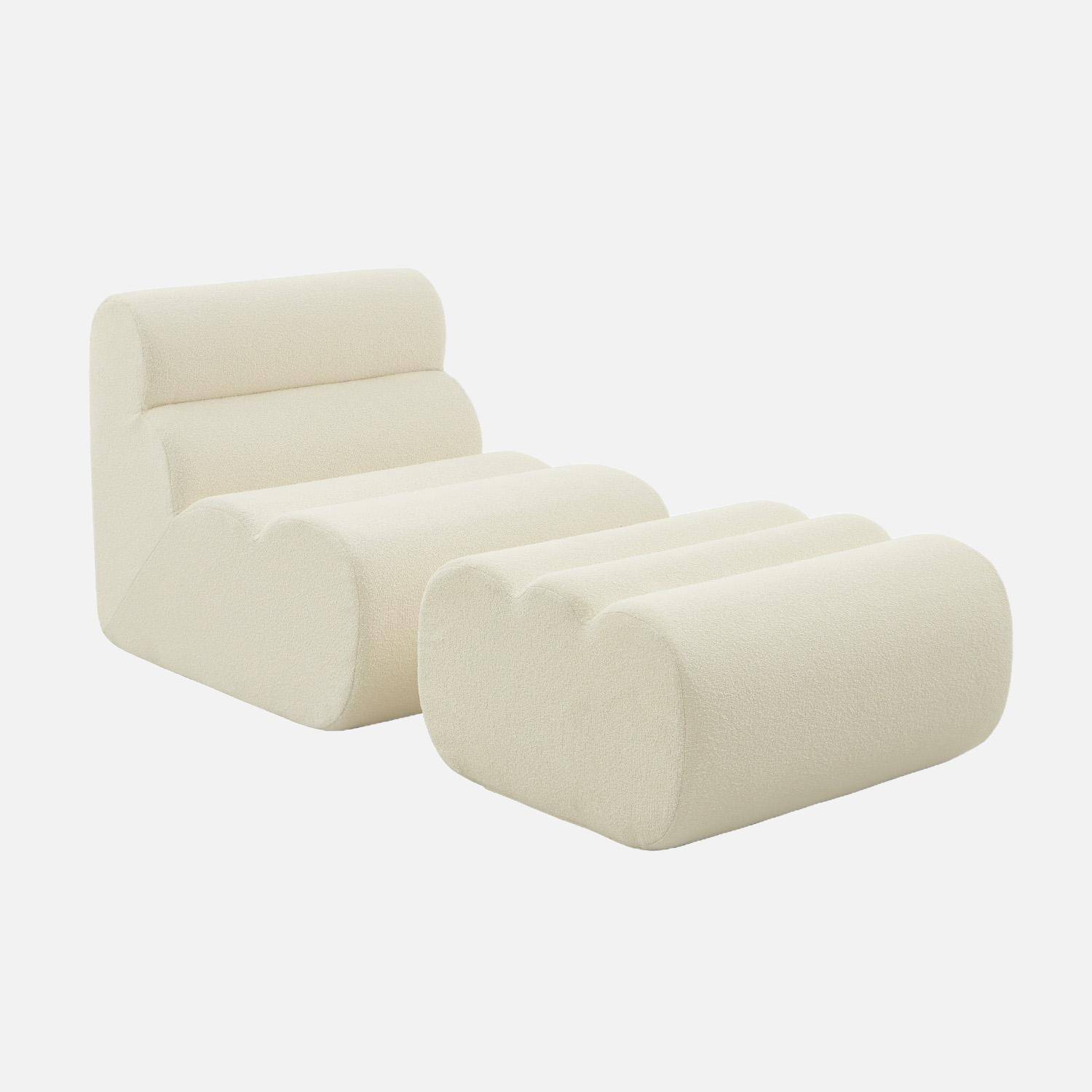 Stoffen fauteuil getextureerde bouclé 1 zitplaats met voetenbankje wit - Nova,sweeek,Photo2