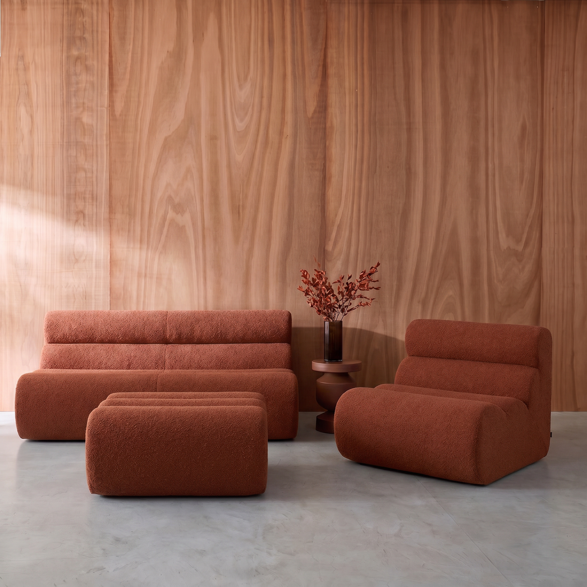 Sofá modular de borreguito con reposapiés, 3 plazas  Terracota - 162x99x75 cm,sweeek,Photo1