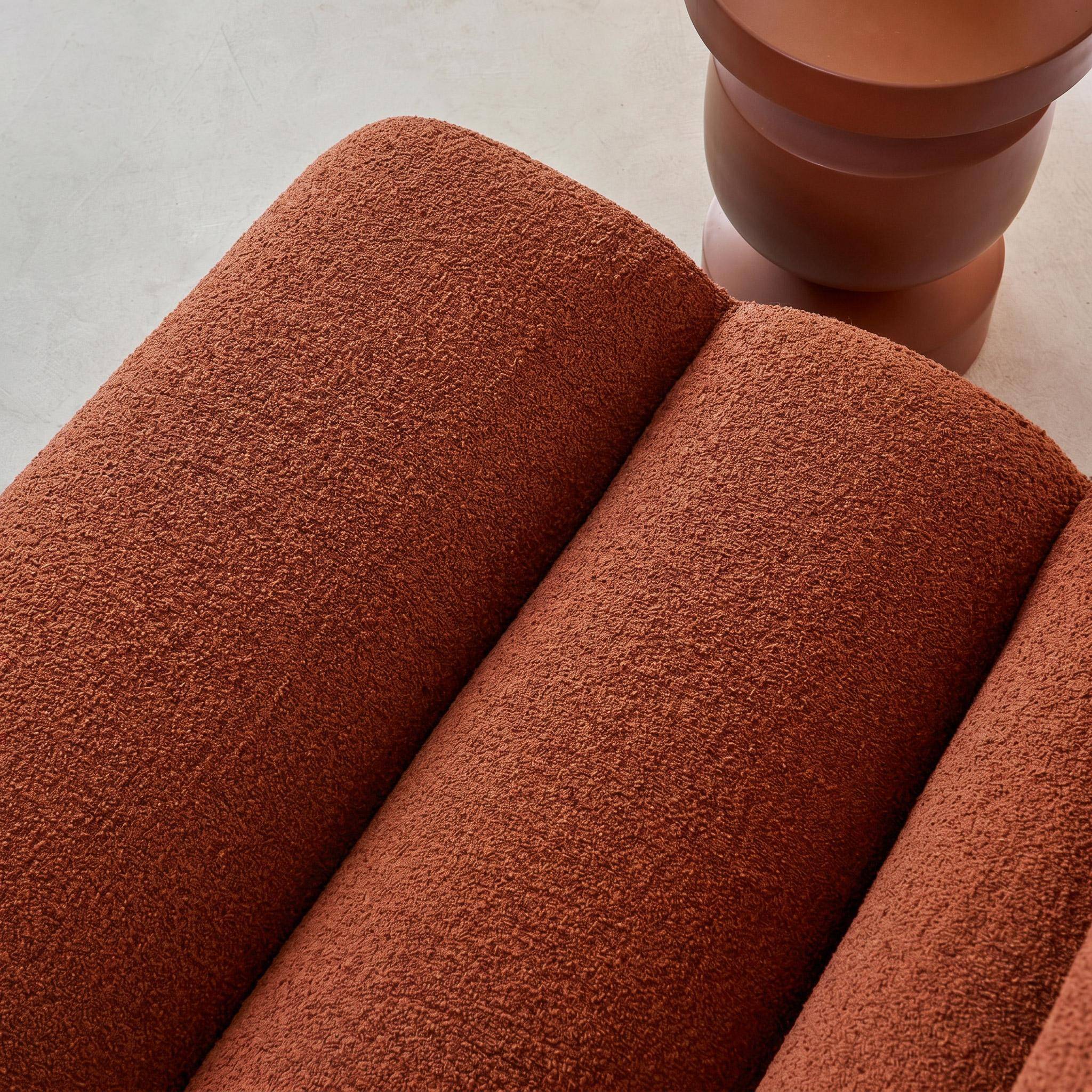 Sofá modular de borreguito con reposapiés, 3 plazas  Terracota - 162x99x75 cm,sweeek,Photo3