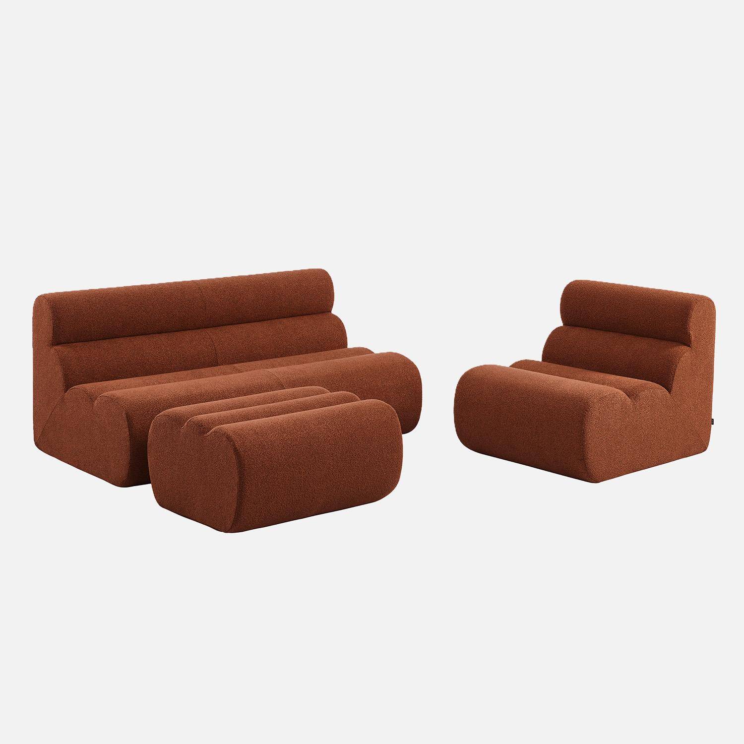 Canapé modulable bouclette texturée 3 places avec repose pied terracotta - Nova Photo2