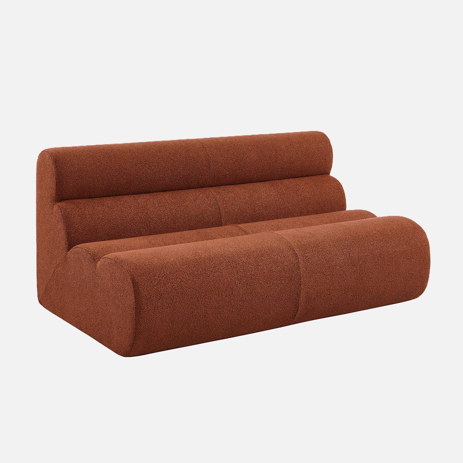 Canapé modulable bouclette texturée 3 places avec repose pied terracotta - Nova Photo3