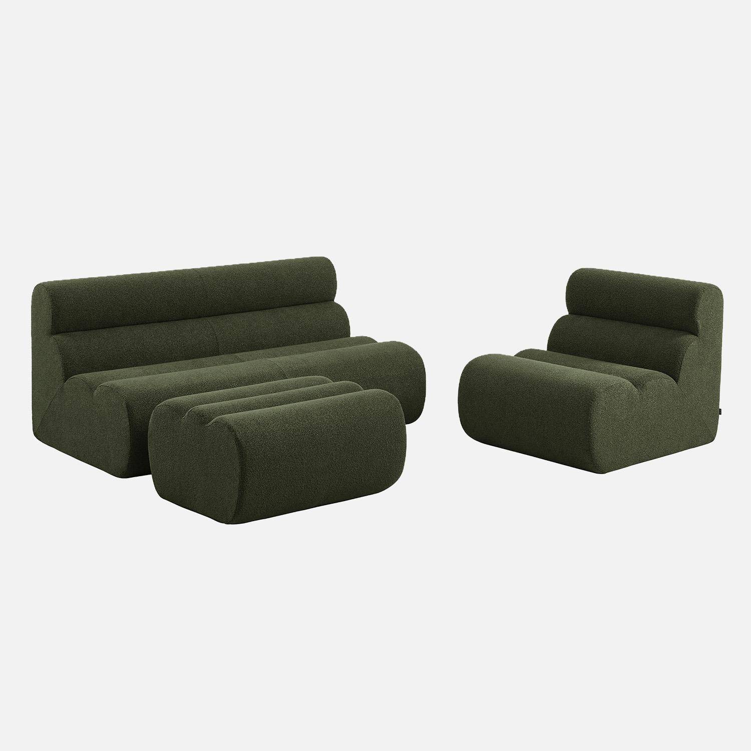 Canapé modulable bouclette texturée 3 places avec repose pied kaki - Nova,sweeek,Photo2