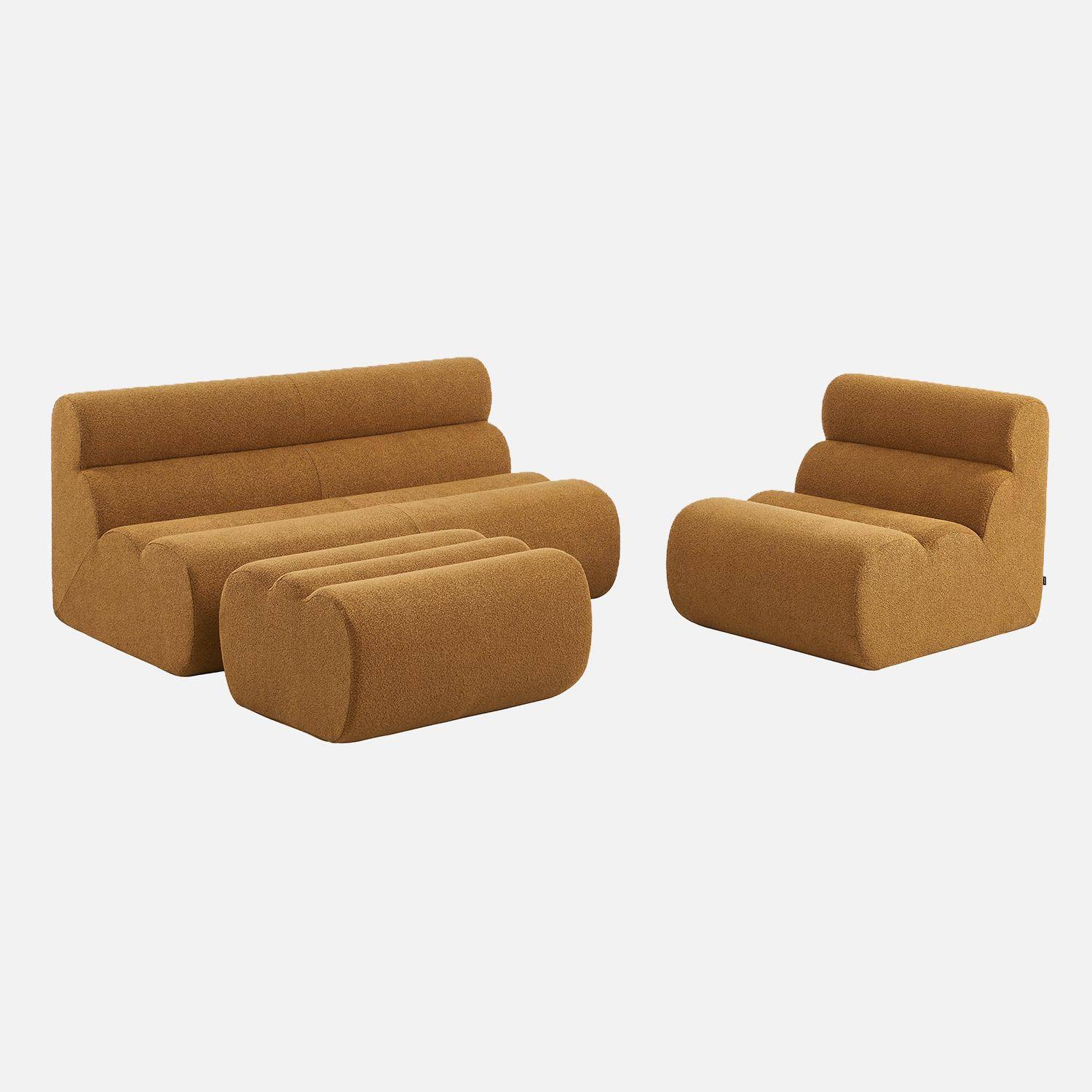 Canapé modulable bouclette texturée 3 places avec repose pied moutarde - Nova Photo2