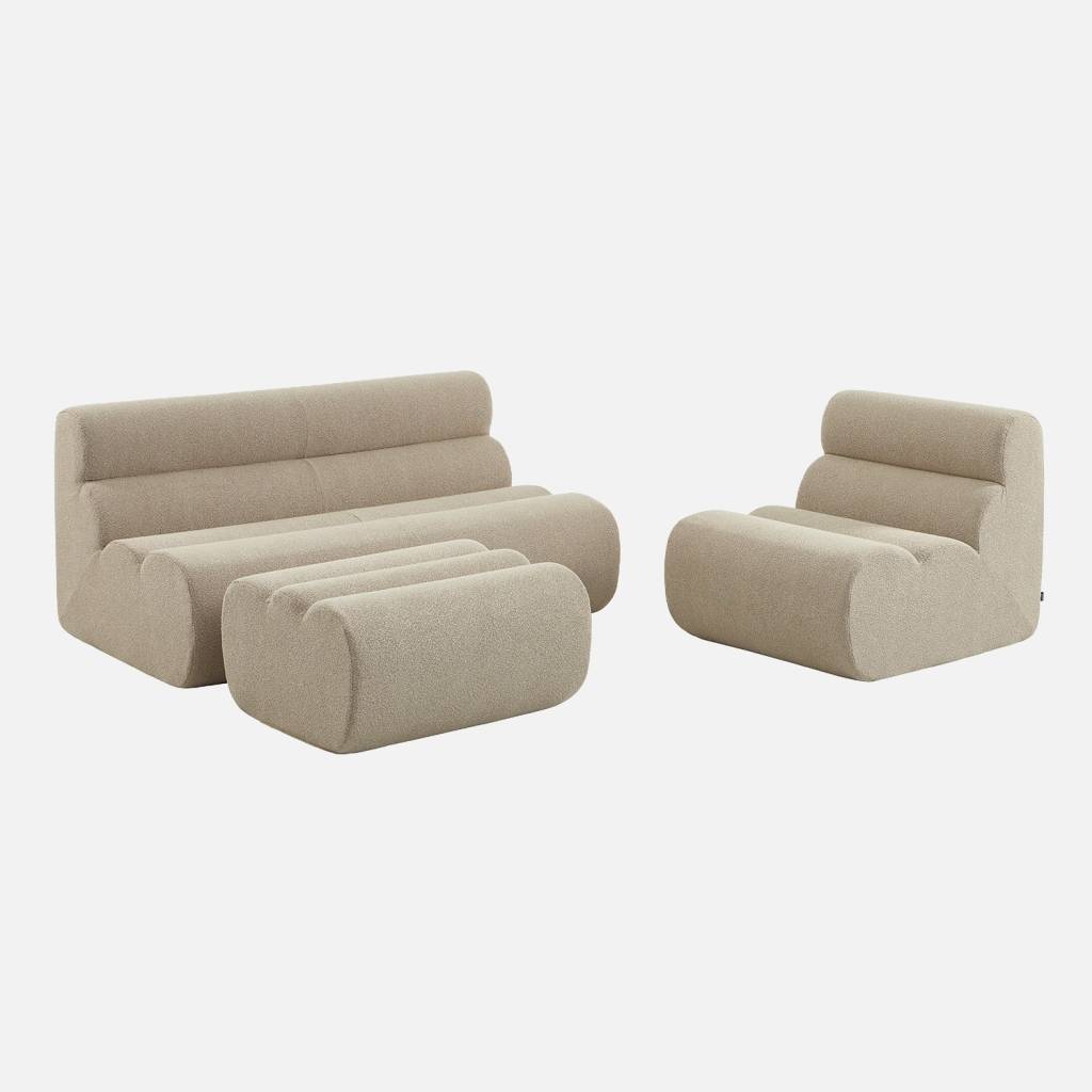 Canapé bouclette texturée 3 places + repose pied beige