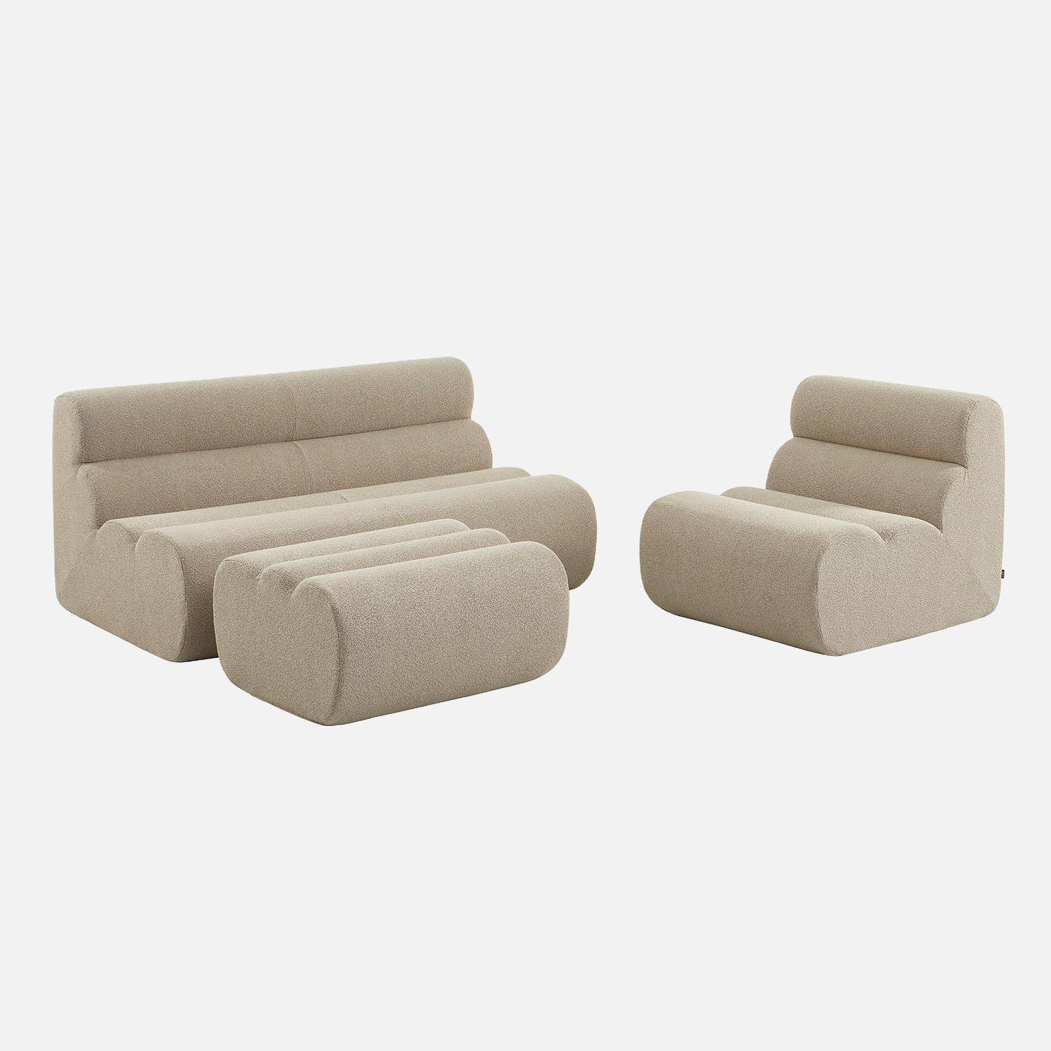 Canapé modulable bouclette texturée 3 places avec repose pied beige - Nova Photo2