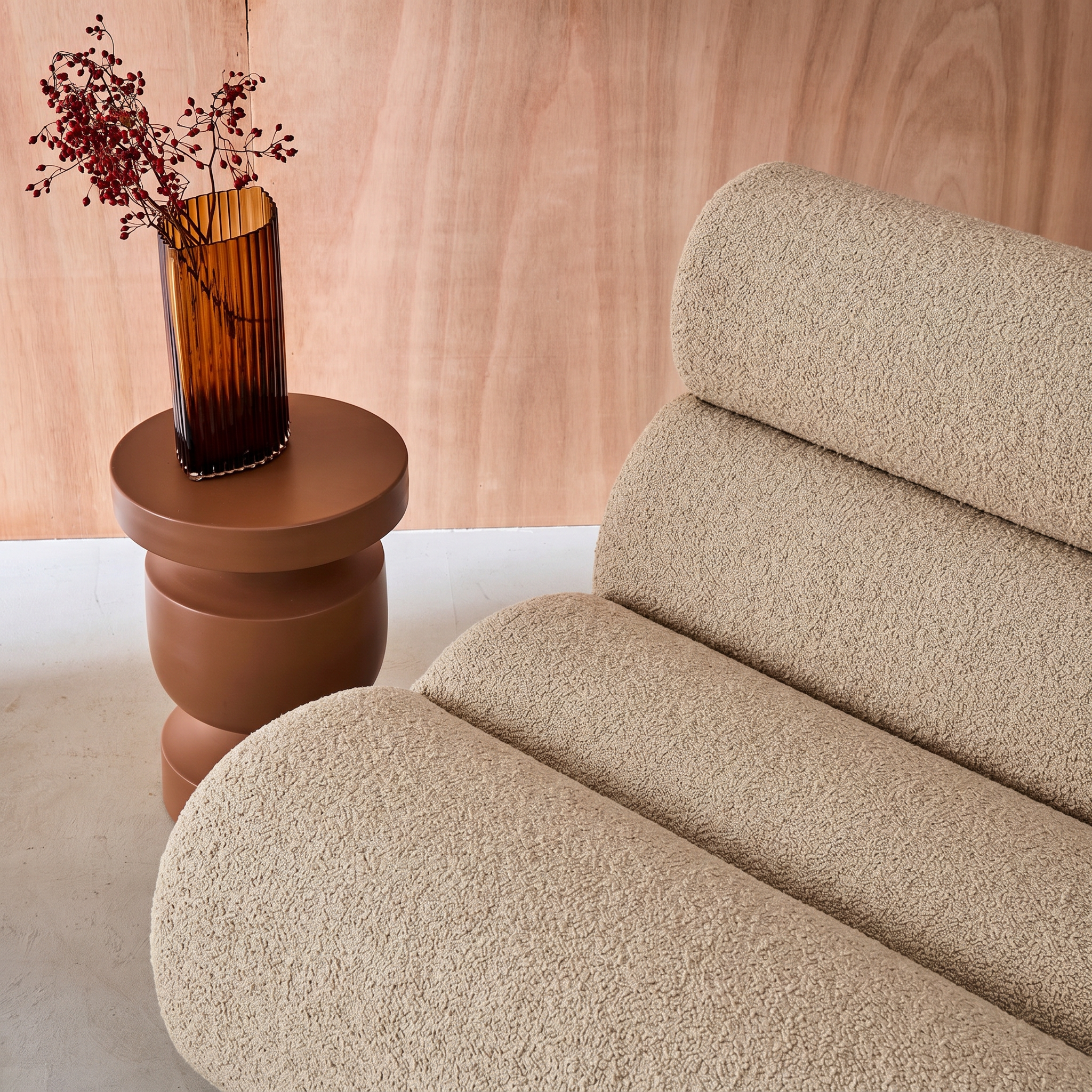 Canapé modulable bouclette texturée 3 places avec repose pied beige - Nova Photo2