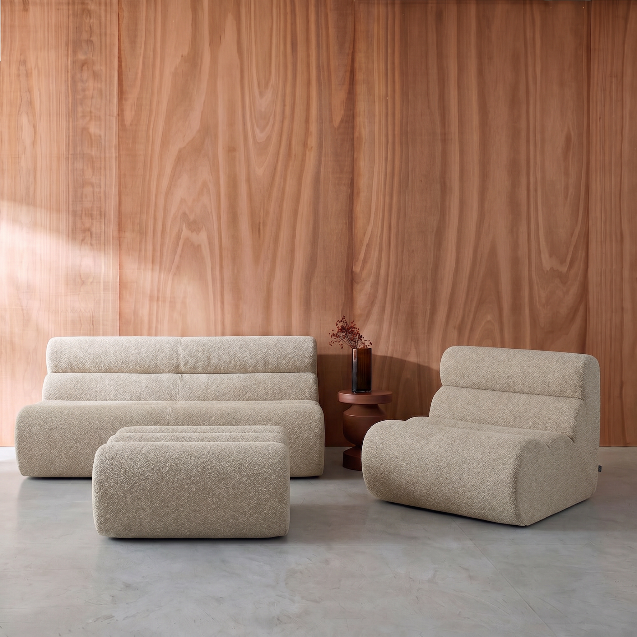 Canapé modulable bouclette texturée 3 places avec repose pied beige - Nova Photo1