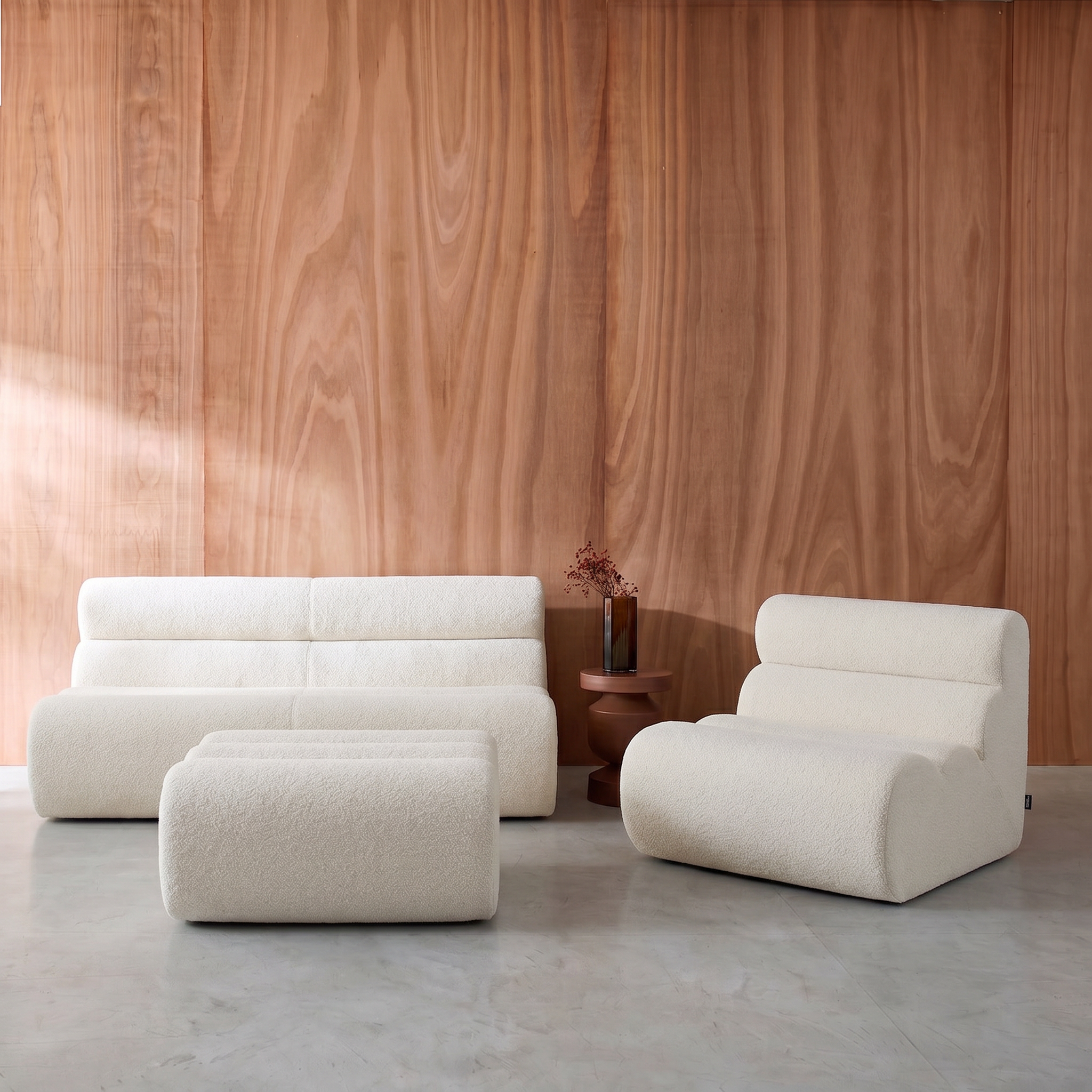 Canapé modulable bouclette texturée 3 places avec repose pied blanc - Nova Photo1