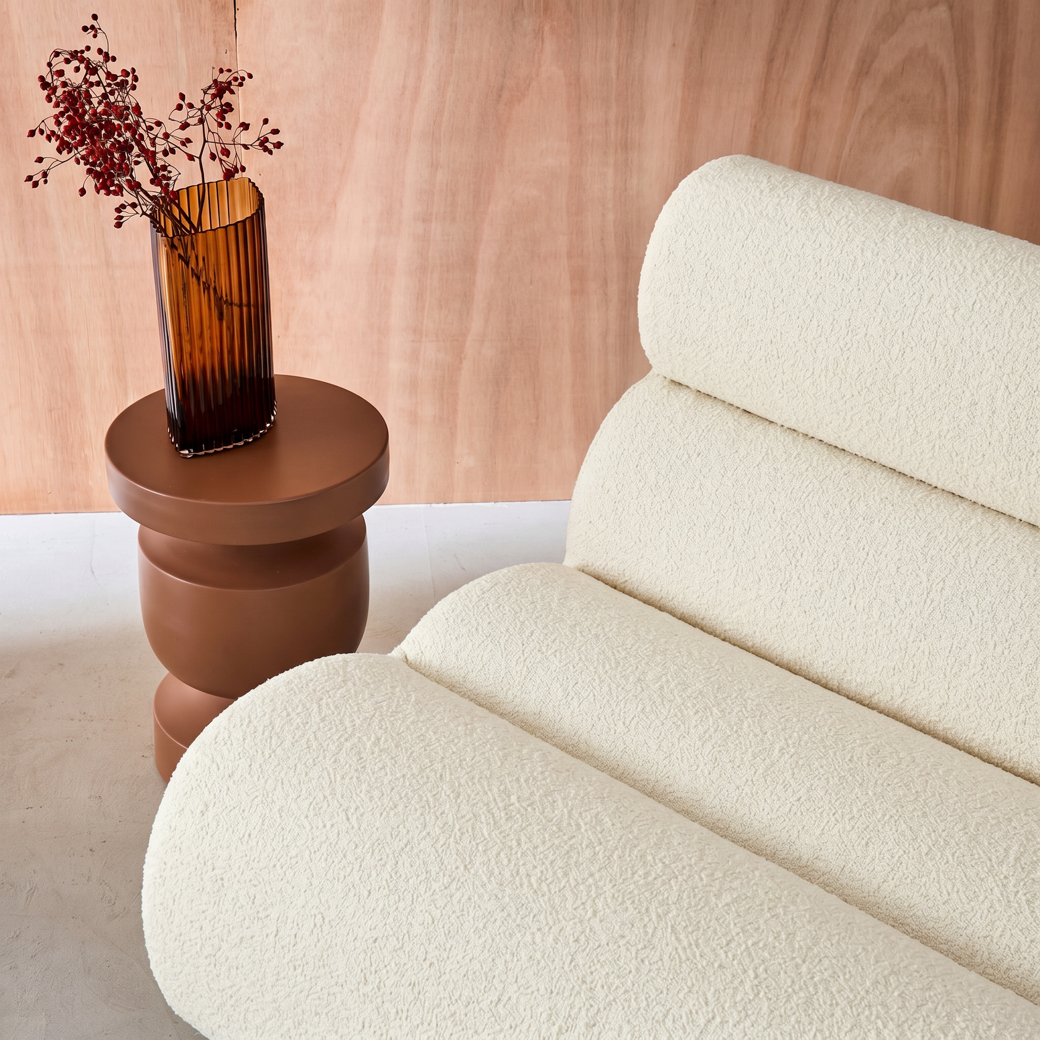 Canapé modulable bouclette texturée 3 places avec repose pied blanc - Nova Photo2