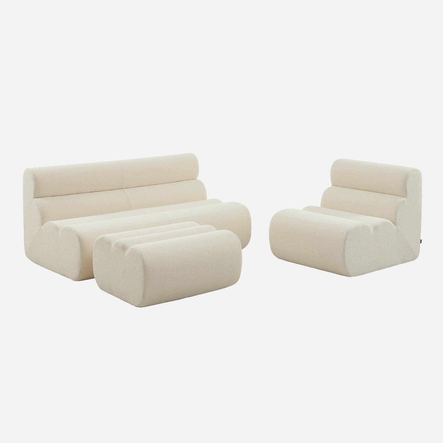Canapé modulable bouclette texturée 3 places avec repose pied blanc - Nova,sweeek,Photo2