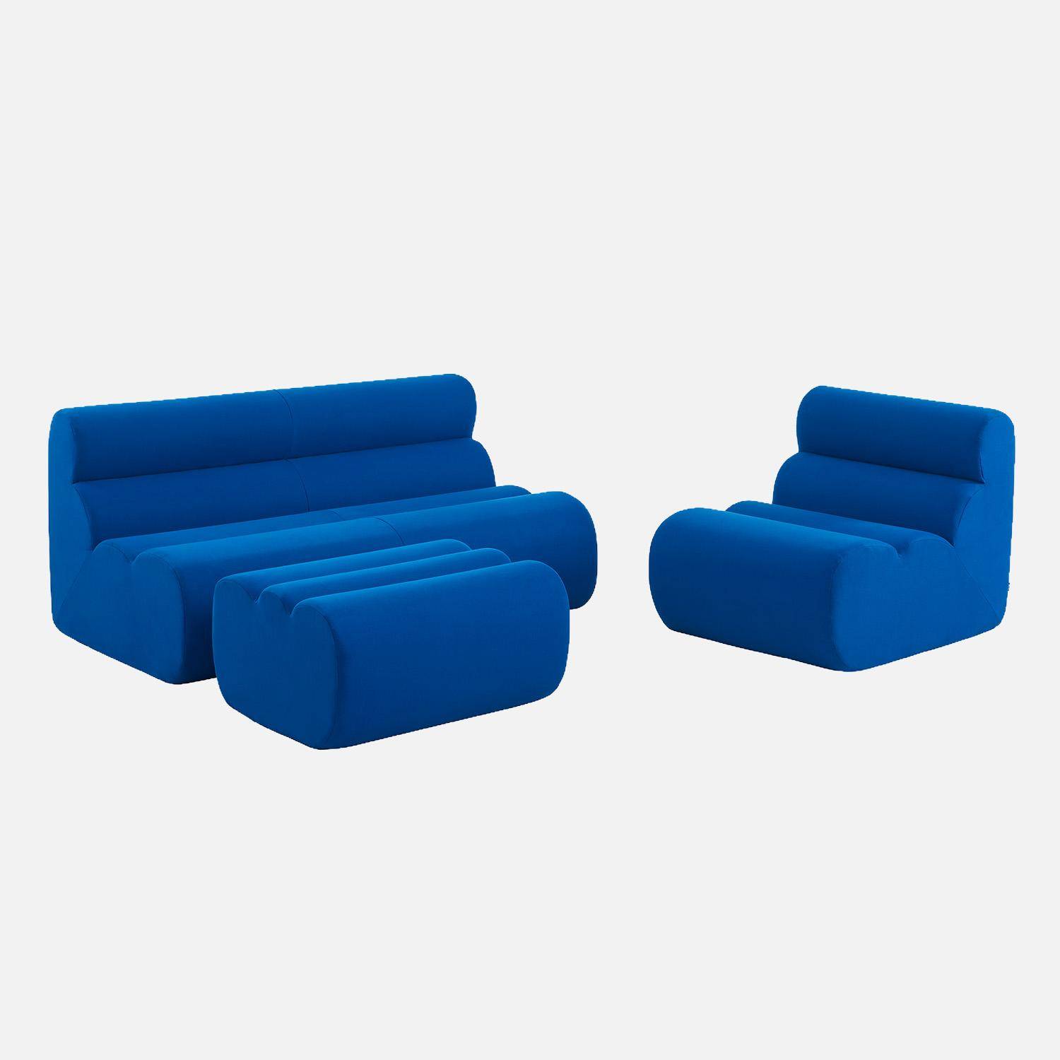 Canapé modulable tissu 3 places avec repose pied bleu électrique - Nova Photo3