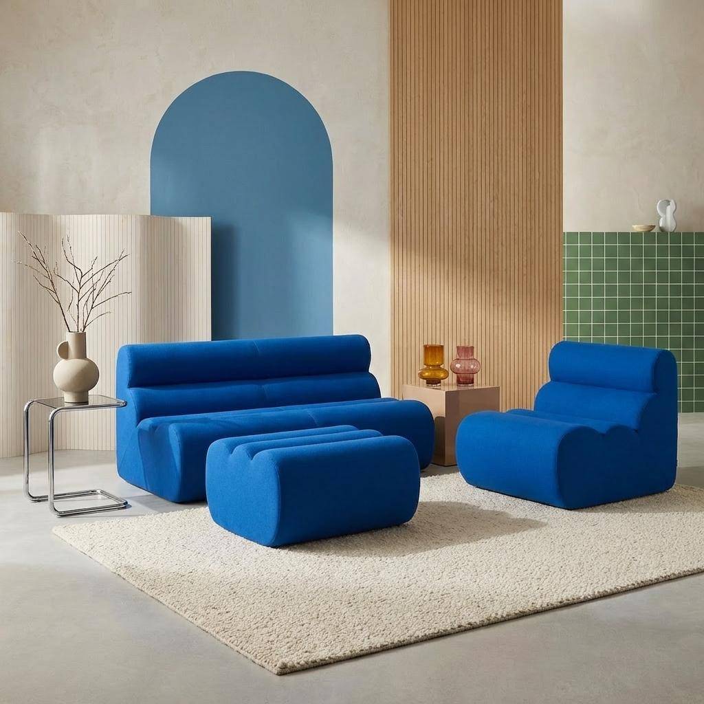 Canapé modulable tissu 3 places avec repose pied bleu électrique - Nova Photo1