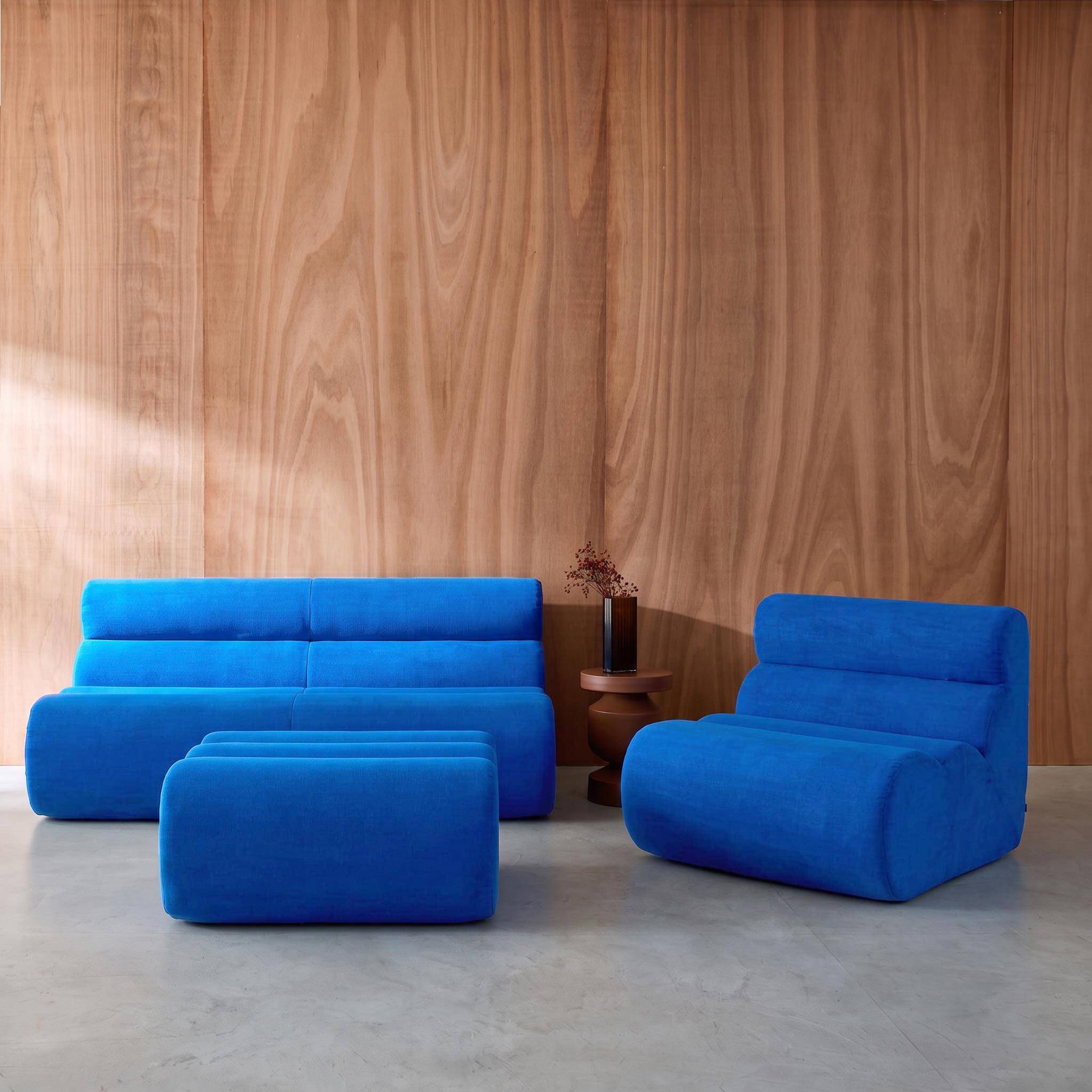 Canapé modulable tissu 3 places avec repose pied bleu électrique - Nova Photo1