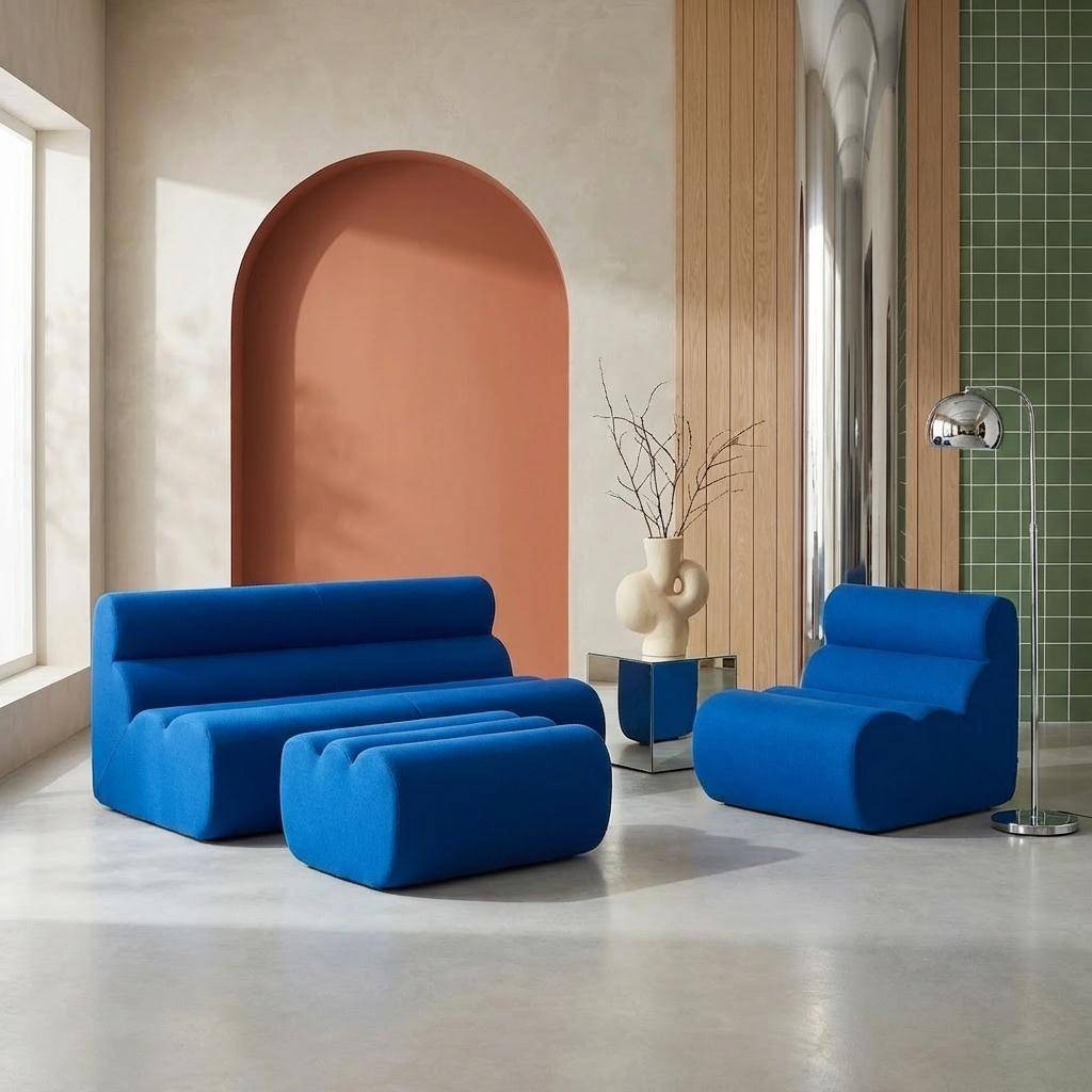 Canapé modulable tissu 3 places avec repose pied bleu électrique - Nova Photo2