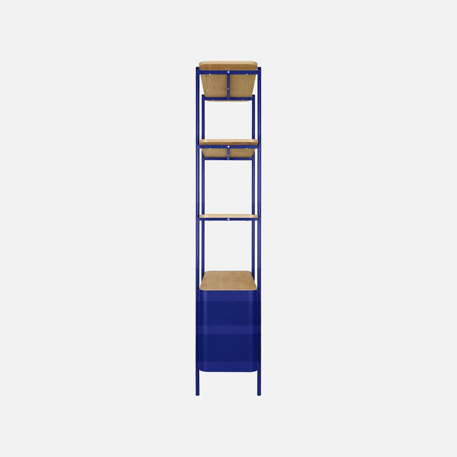Etagère bibliothèque métal courbé et décor bois 6 niveaux bleu - Molto,sweeek,Photo3