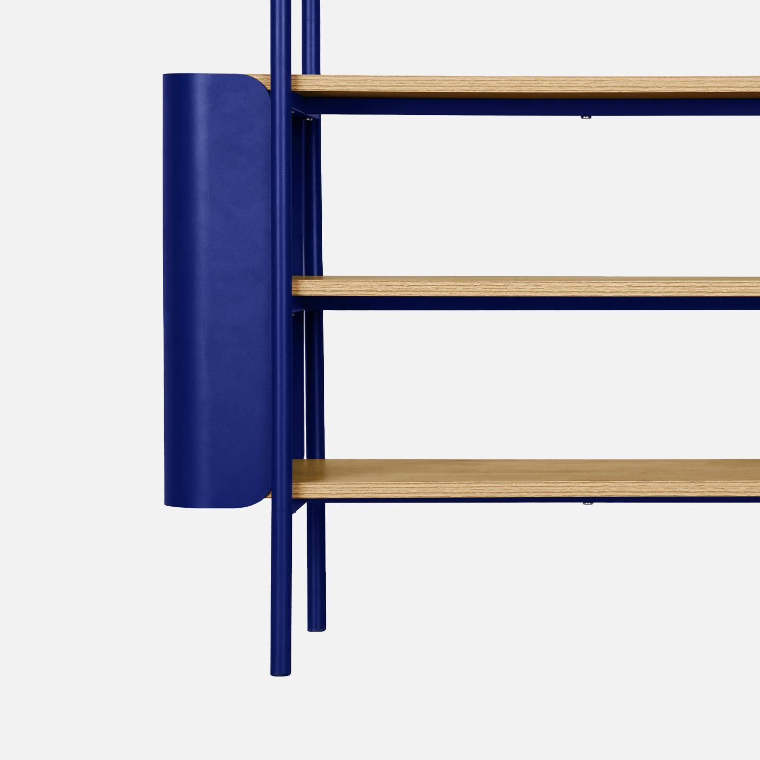 Etagère bibliothèque métal courbé et décor bois 6 niveaux bleu - Molto Photo4