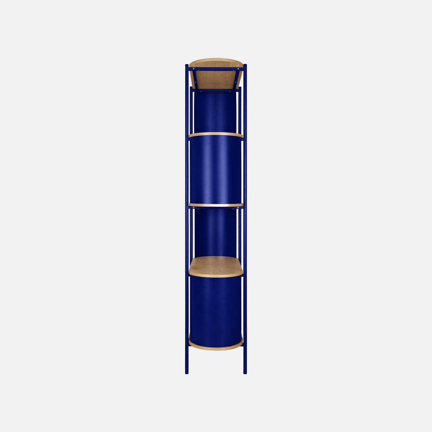 Etagère bibliothèque métal courbé et décor bois 5 niveaux bleu - Molto,sweeek,Photo4