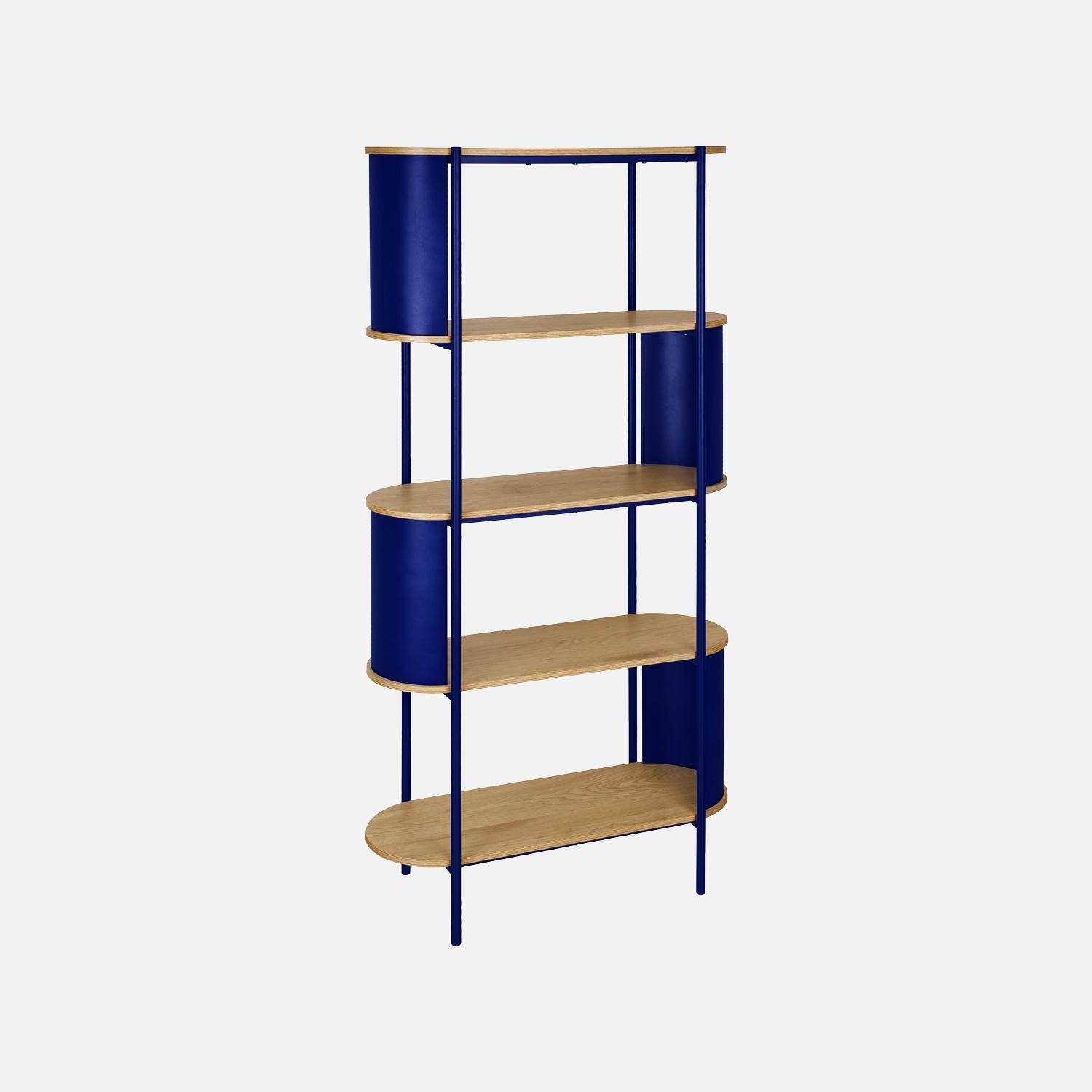 Etagère bibliothèque métal courbé et décor bois 5 niveaux bleu - Molto Photo2