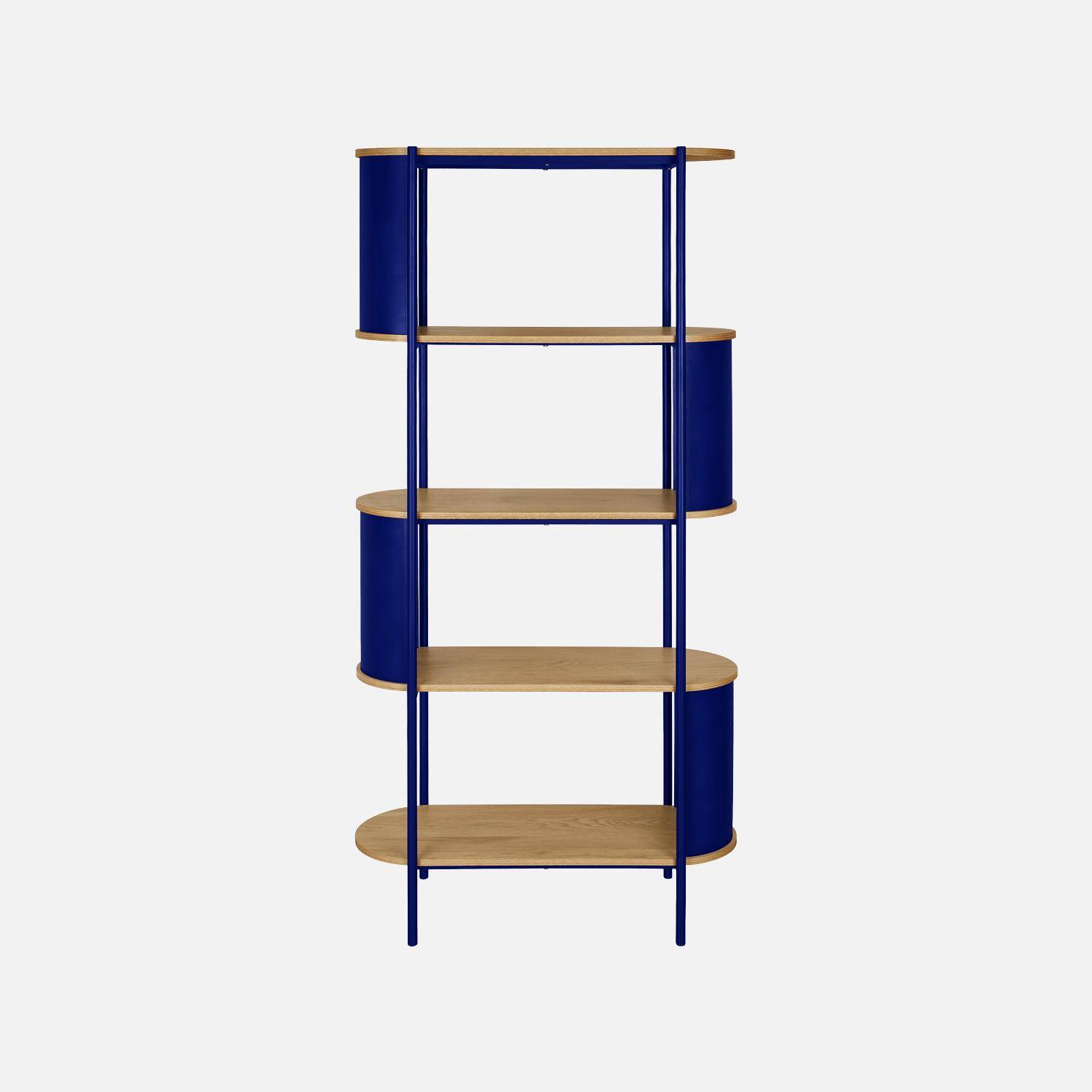 Etagère bibliothèque métal courbé et décor bois 5 niveaux bleu - Molto Photo3
